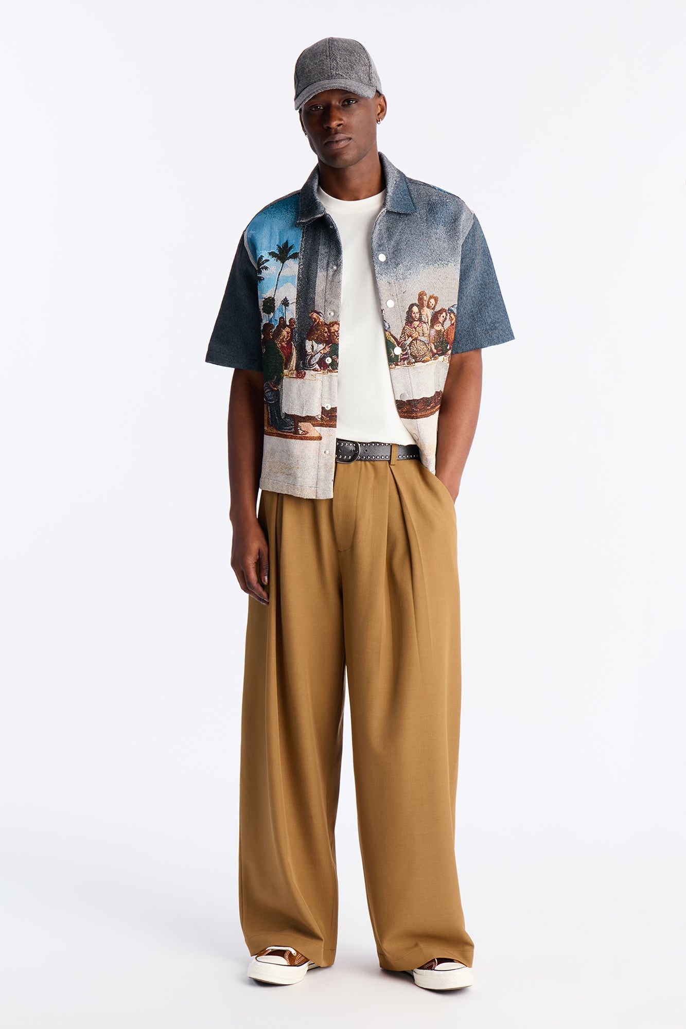 Cropped Relaxed Palm Vinci Button Up Shirt - Multi Color