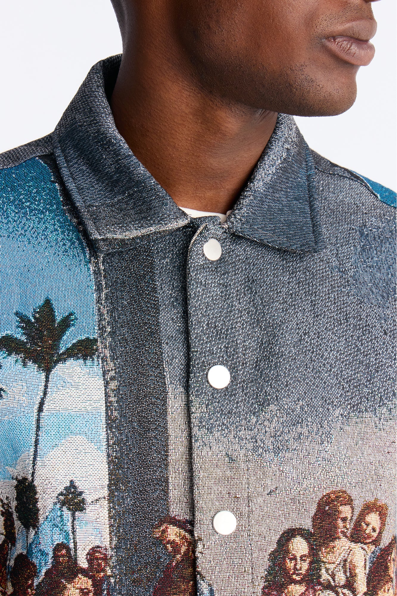 Cropped Relaxed Palm Vinci Button Up Shirt - Multi Color