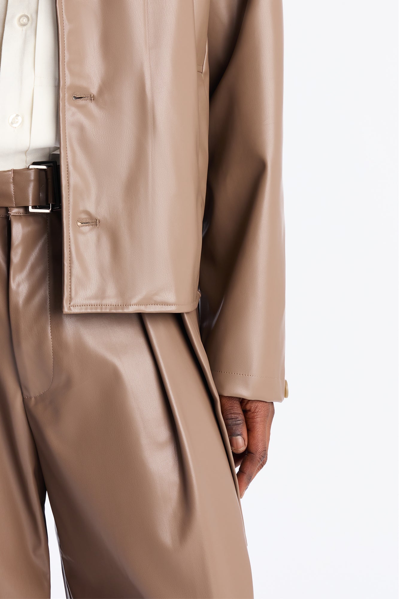 Wide Leg Maverick Faux Leather Trouser - Taupe