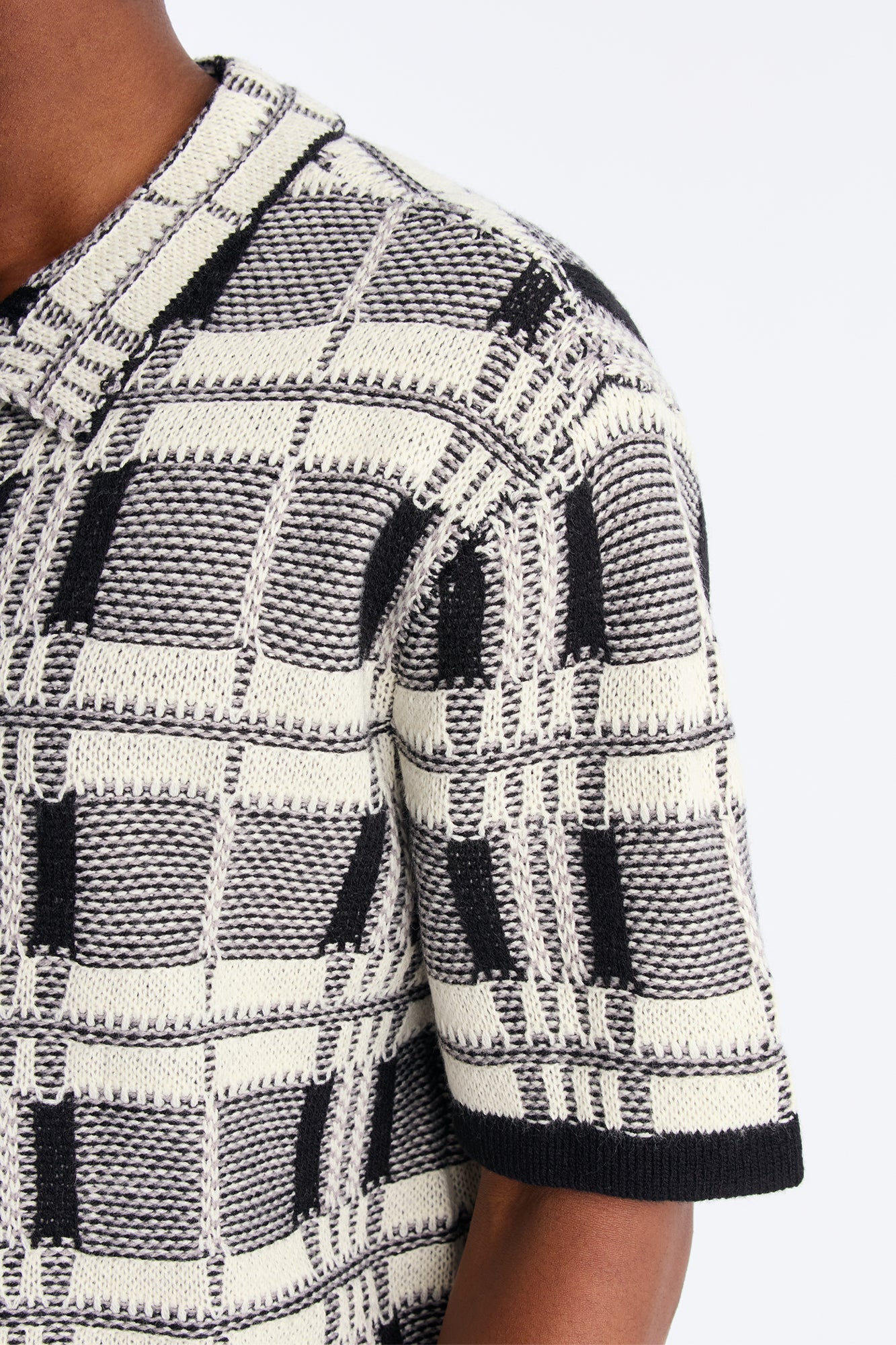 Crosshatch Closed Collar Button Up Shirt - Black