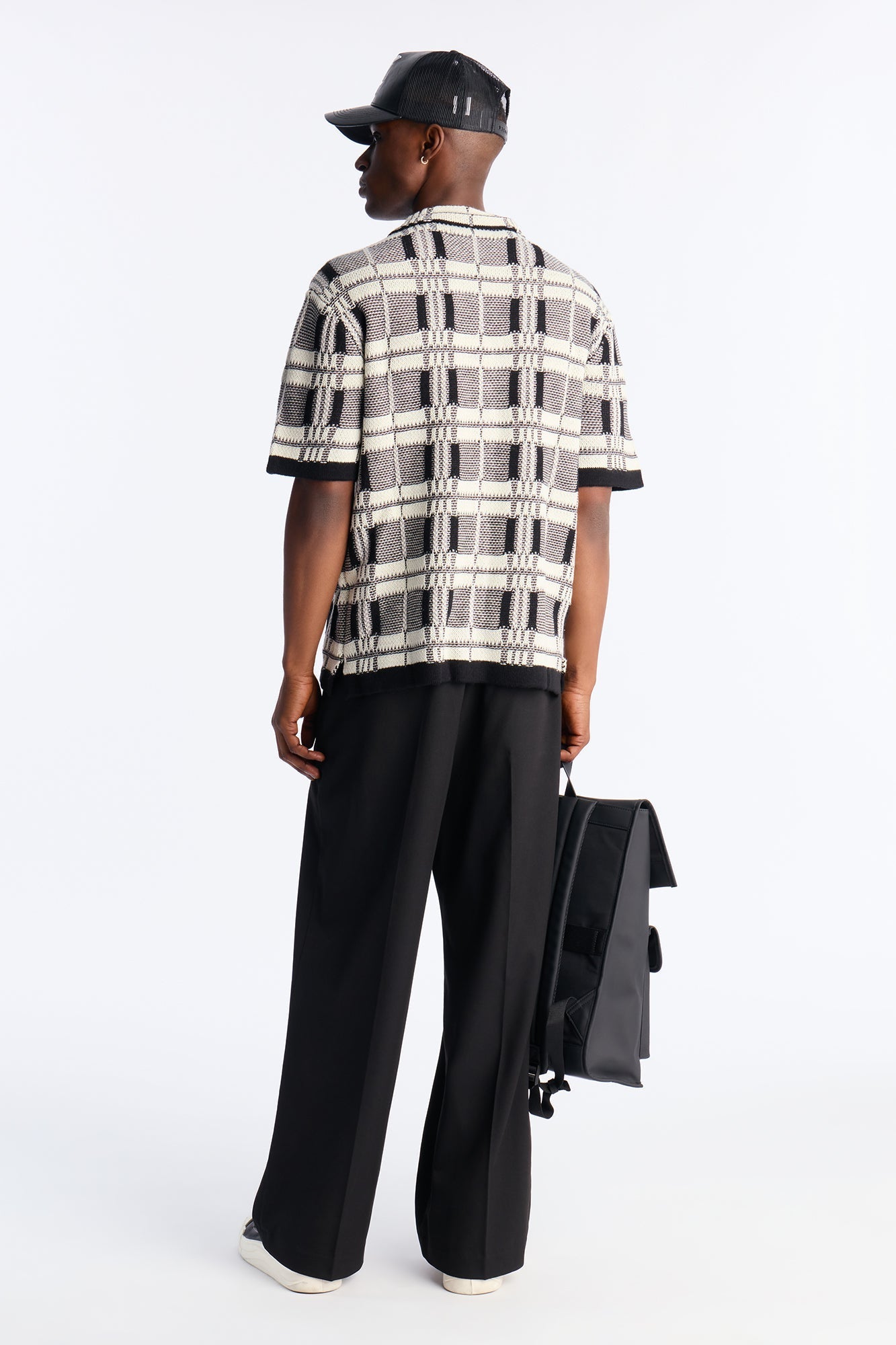 Crosshatch Closed Collar Button Up Shirt - Black