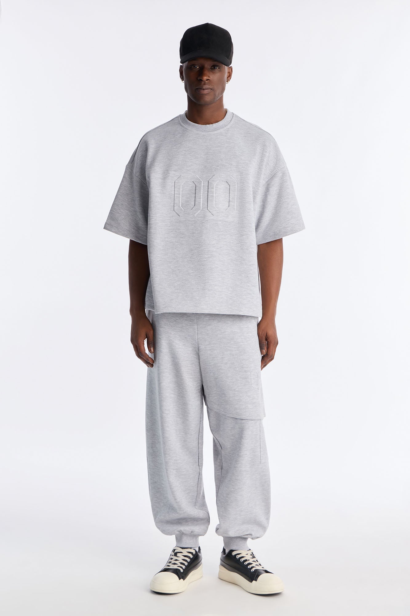 Structured Fleece Embossed Number Tee - Heather Grey