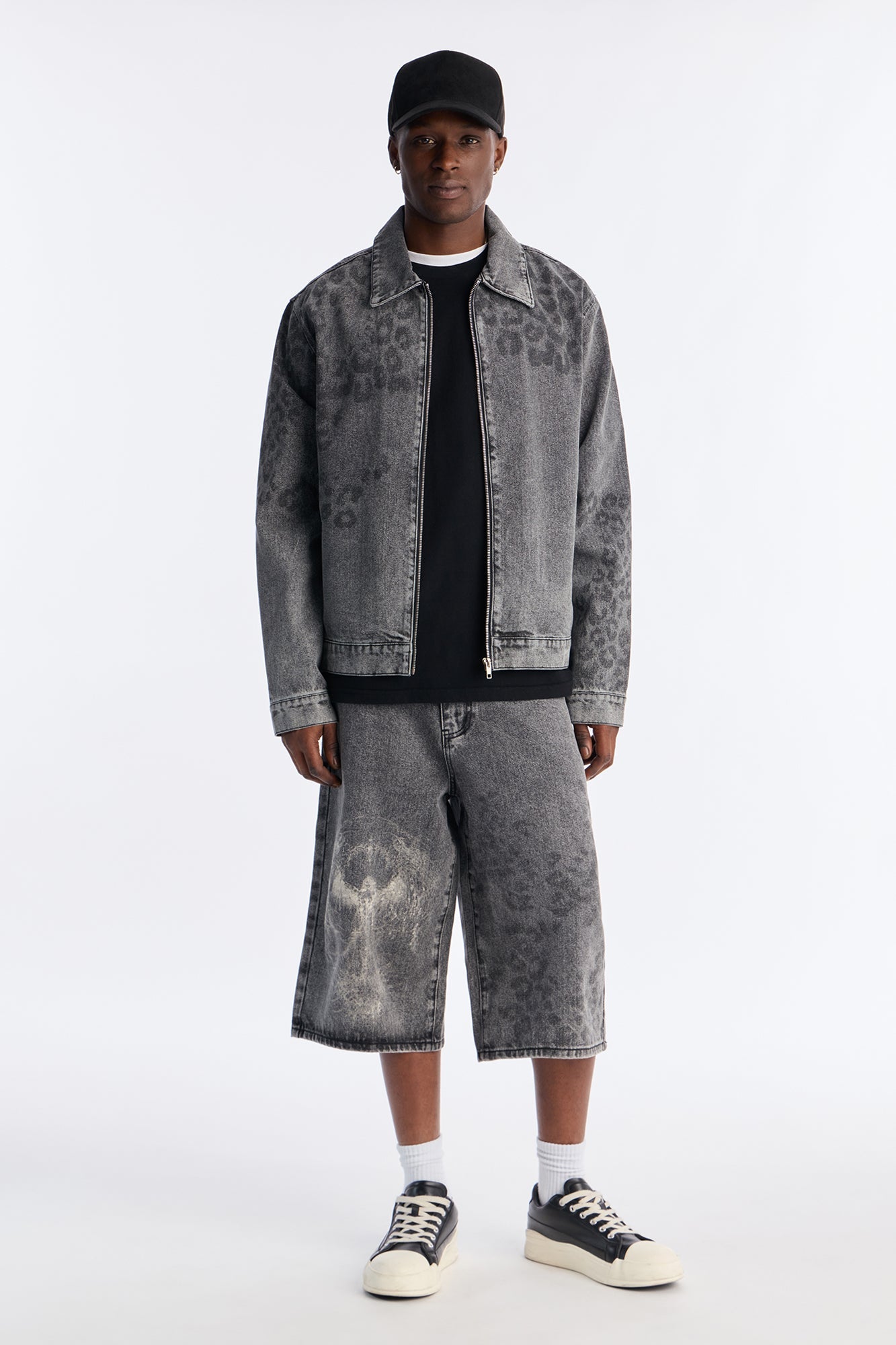 Night Fall Leopard Denim Jacket - Black Wash