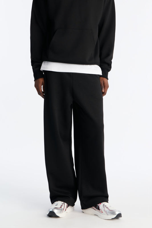 Structured Fleece Wide Leg Sweatpants - Black