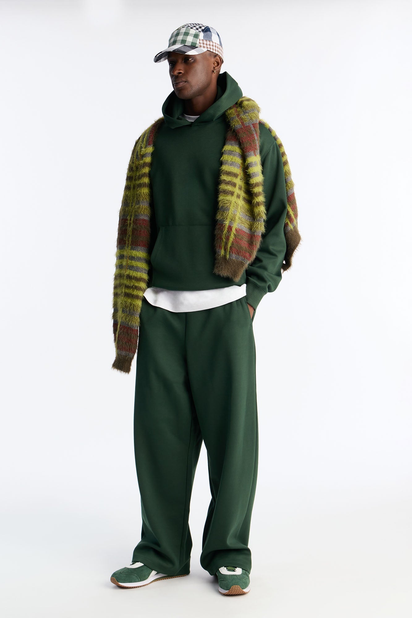Structured Fleece Wide Leg Sweatpants - Green