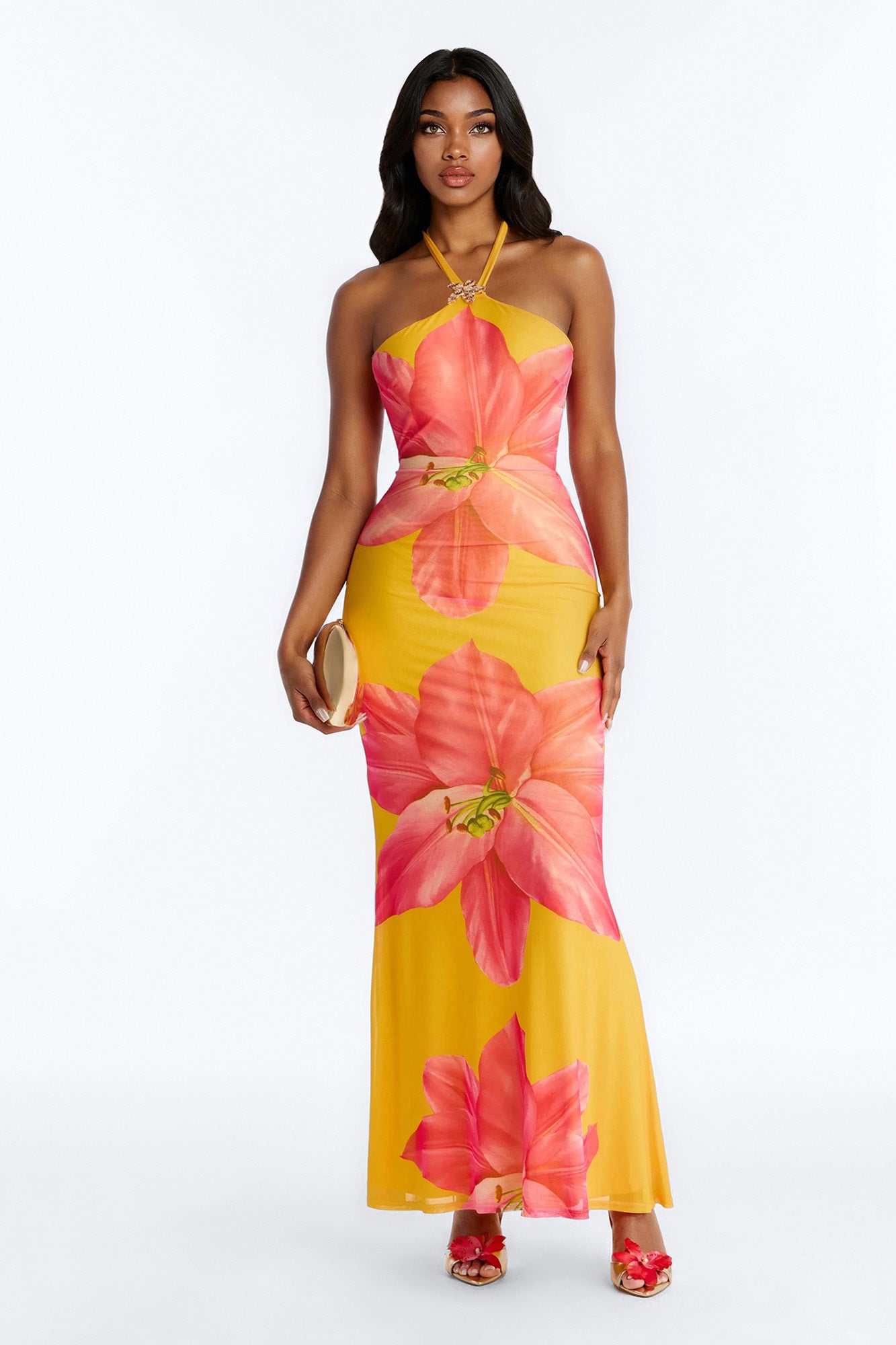 Imani Floral Mesh Maxi Dress - Orange/combo Fashion Nova
