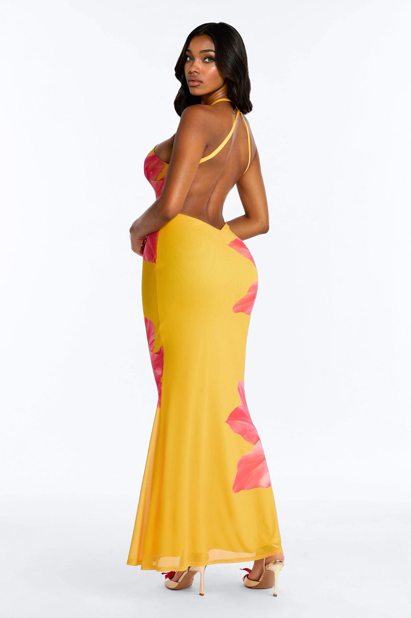 Imani Floral Mesh Maxi Dress - Orange/combo Fashion Nova