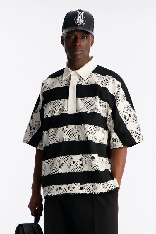 Oversized Offshore Reef Crochet Polo Shirt - Black/White