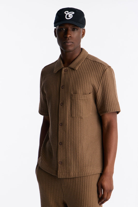London Fog Textured Button Up Shirt - Brown