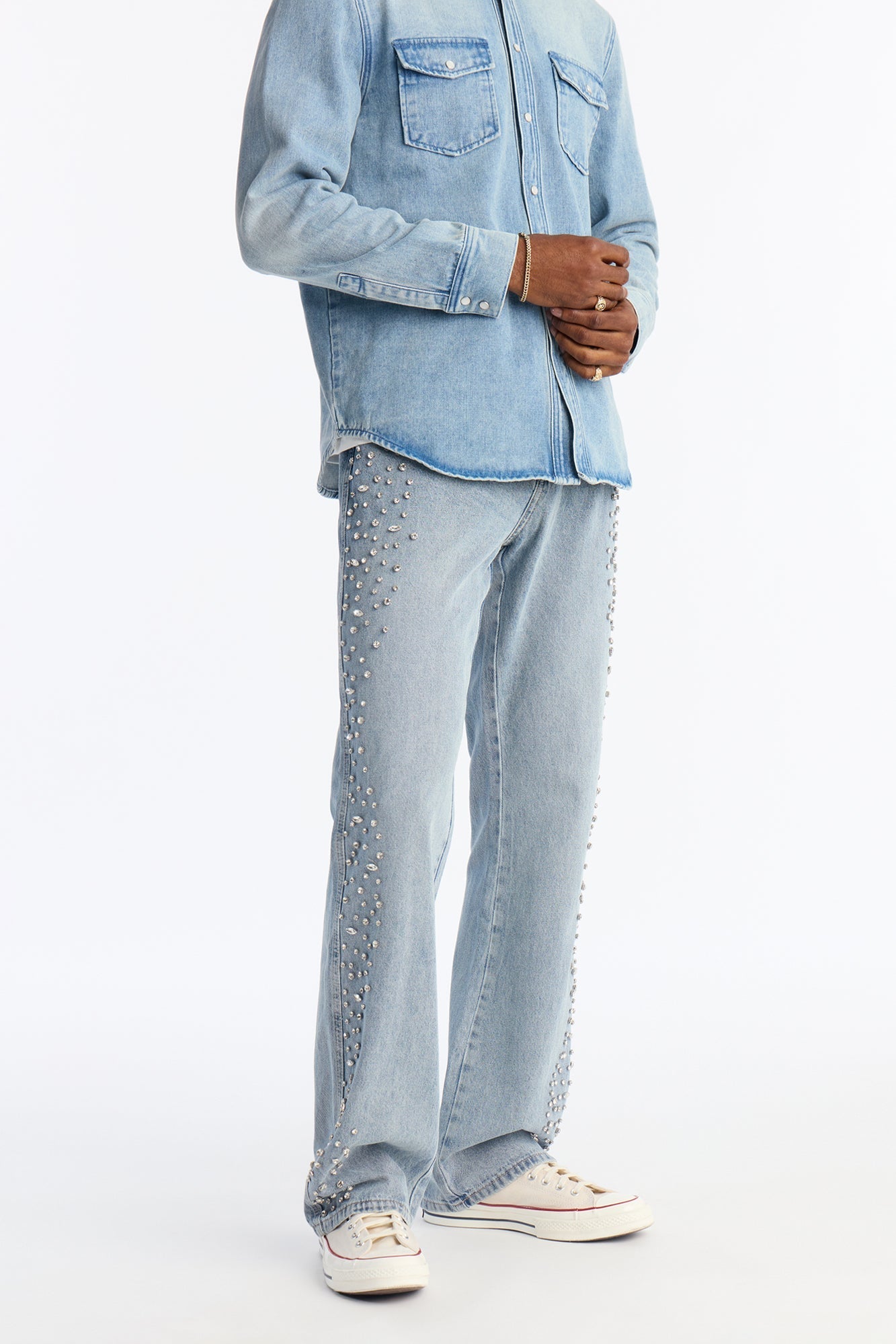 Stacked Slim Flare Another Level Jeweled Jean - Medium Blue Wash