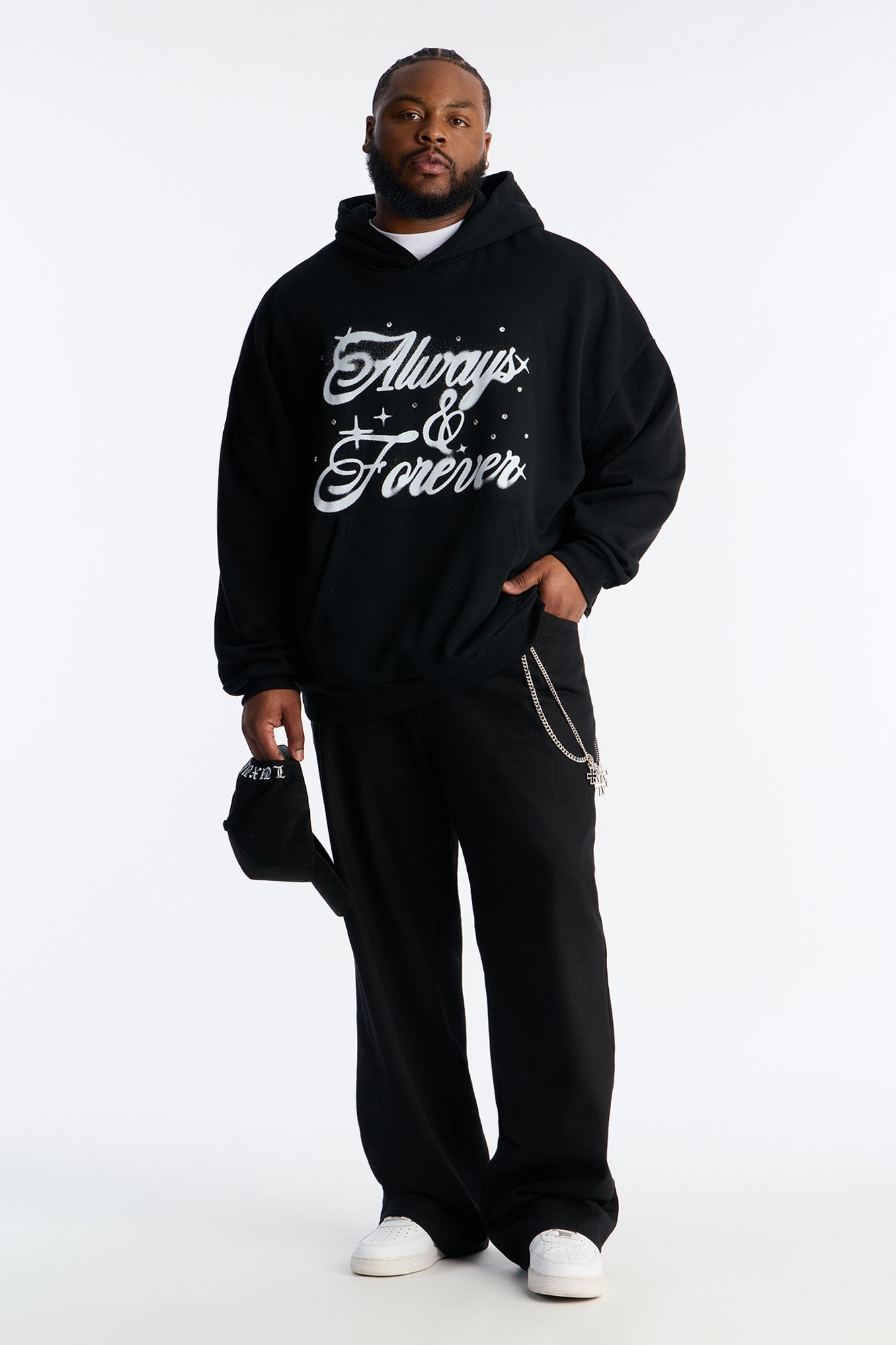 Always And Forever Rhinestone Oversized Hoodie - Black