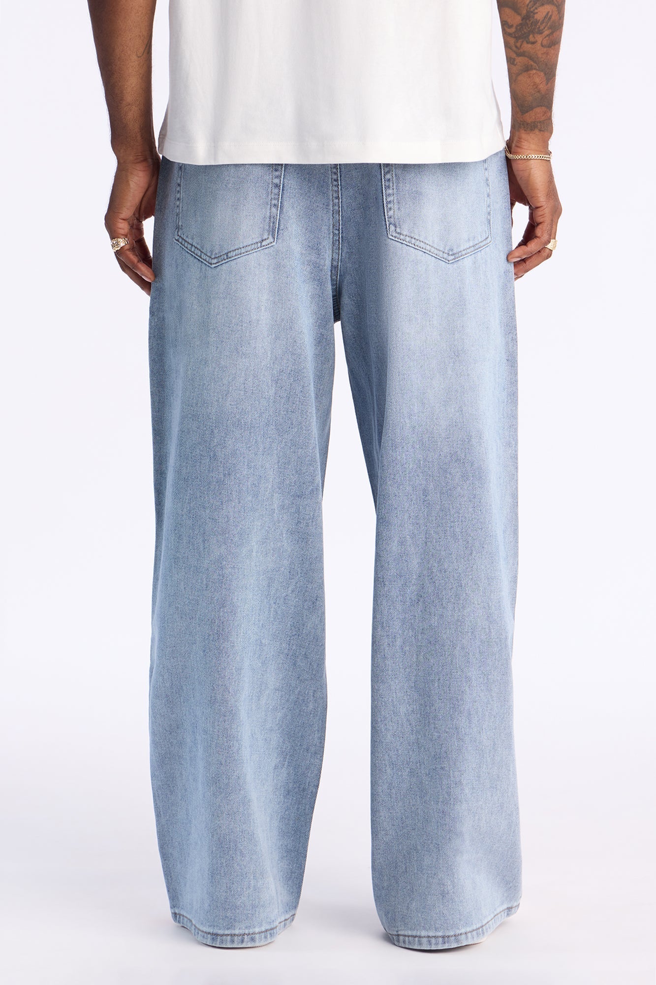 Baggy Wide Leg Tuxedo Stripe Jean - Light Blue Wash