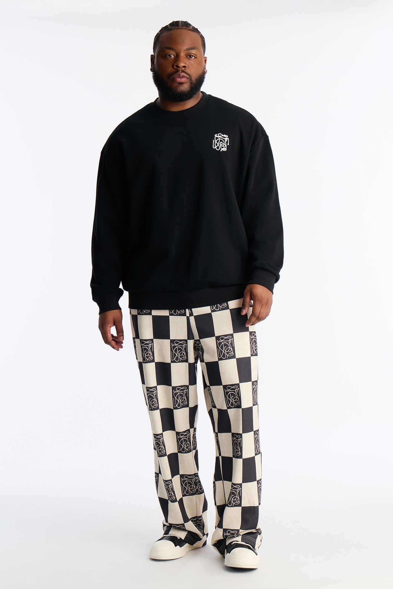 Checkered Crewneck Sweatshirt - Black