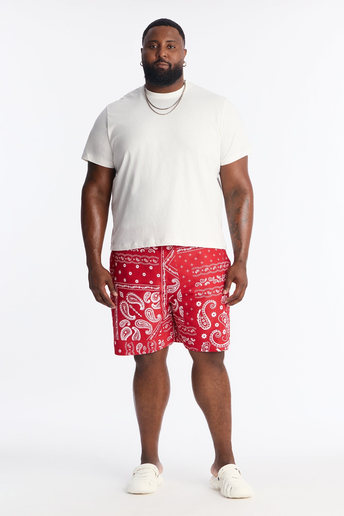 Wild Paisley Printed Swim Trunk 7″ - Red