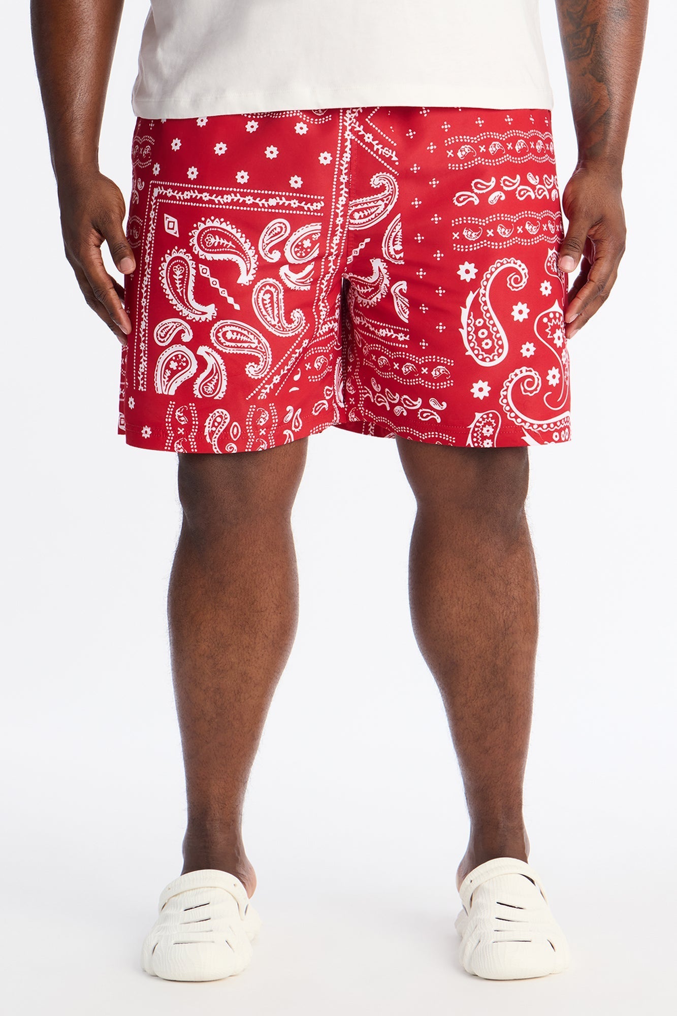Wild Paisley Printed Swim Trunk 7″ - Red