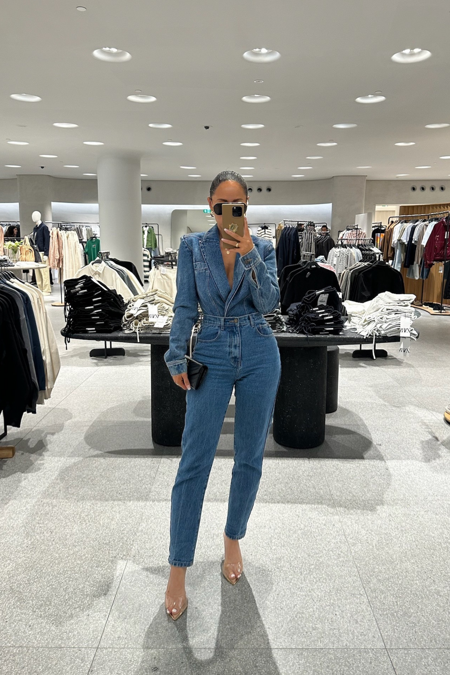 Medium Wash Dominica Structured Denim Bodysuit JLUXLABEL