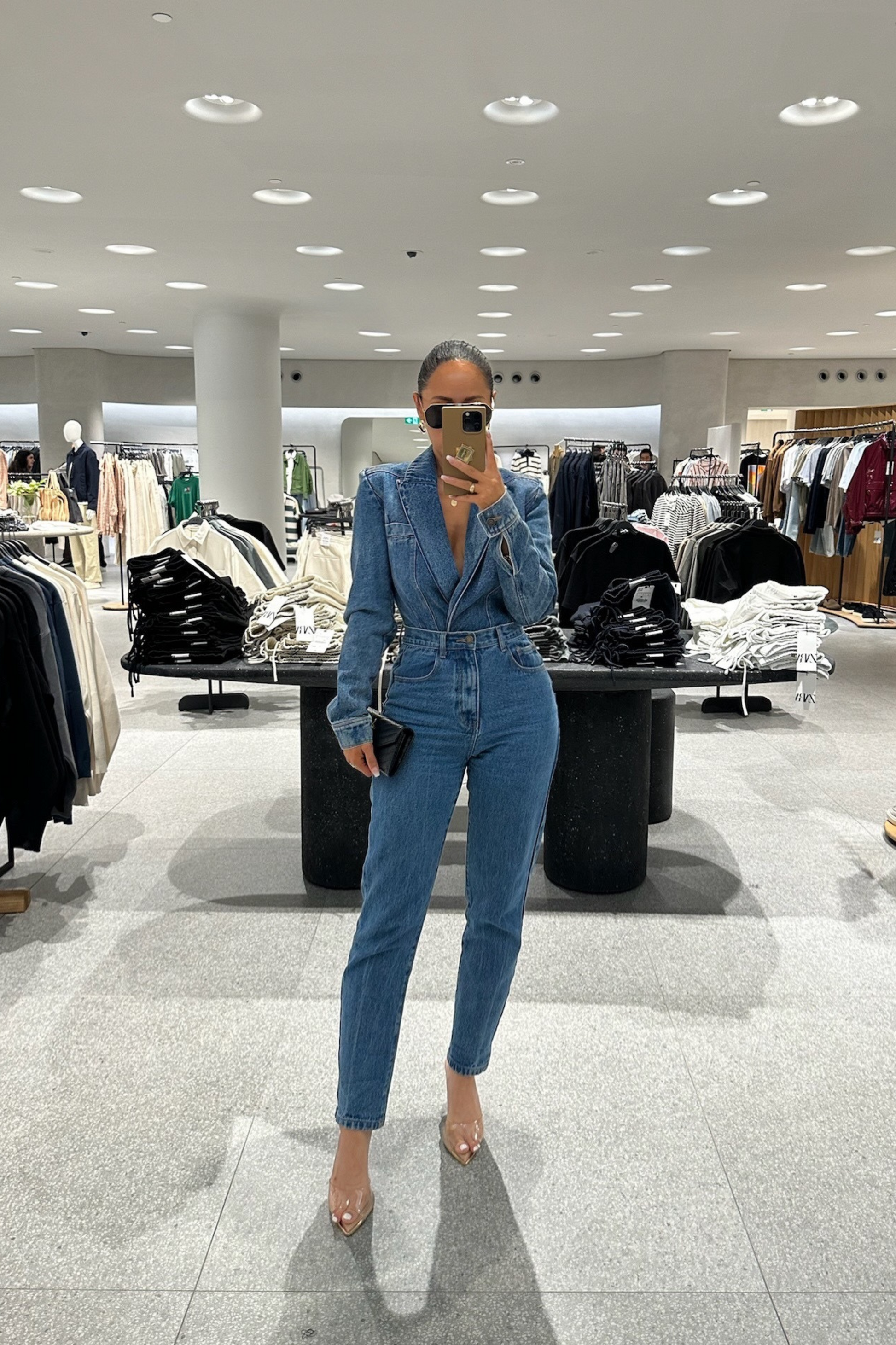 Medium Wash Dominica Structured Denim Bodysuit JLUXLABEL