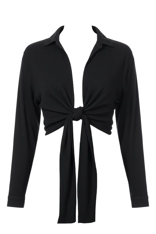 Black Soho Front Tied Woven Top