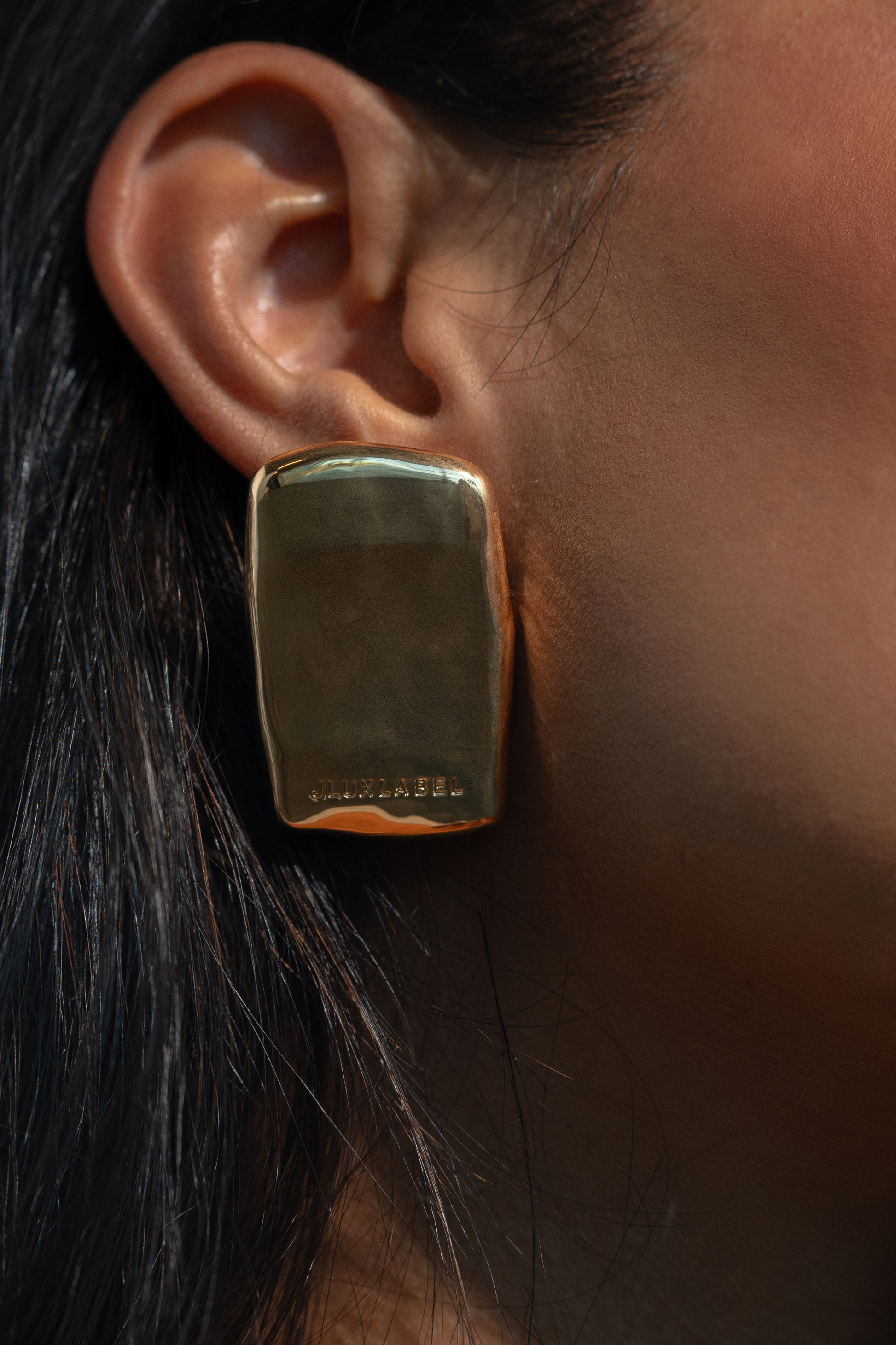 Gold JLUXLABEL Logo Earrings JLUXLABEL