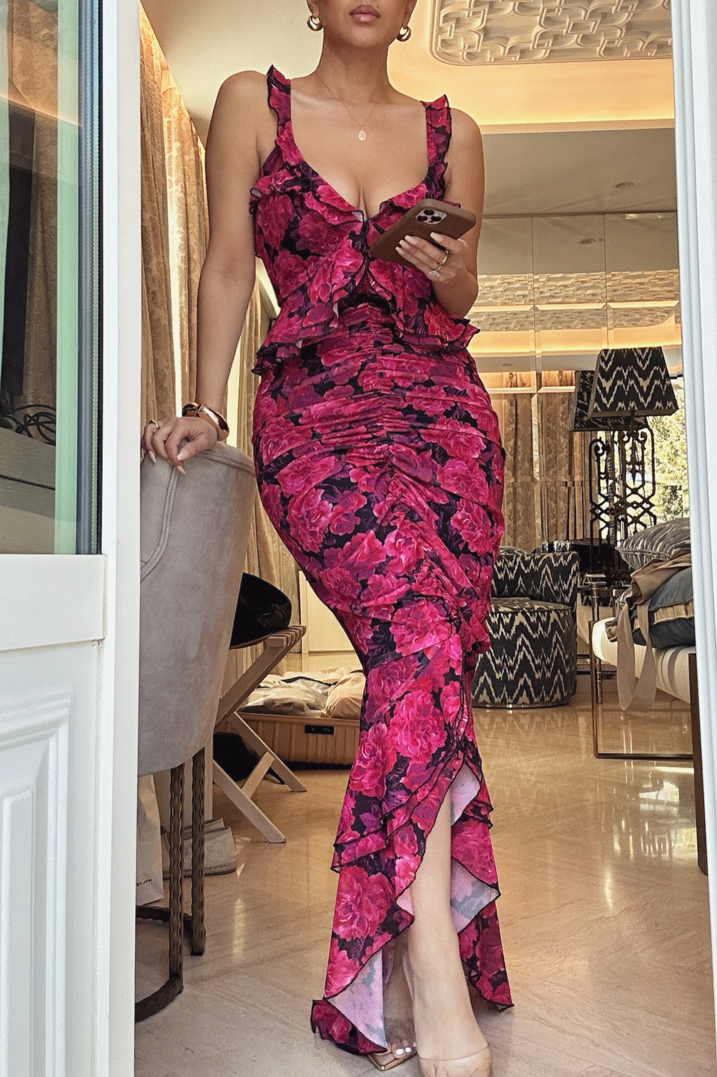 Pink  La Costa Ruffle Maxi Dress JLUXLABEL