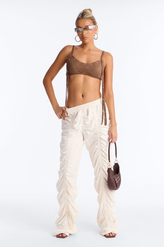 Ariel Stacked Ruched Lightweight Pant - Ivory