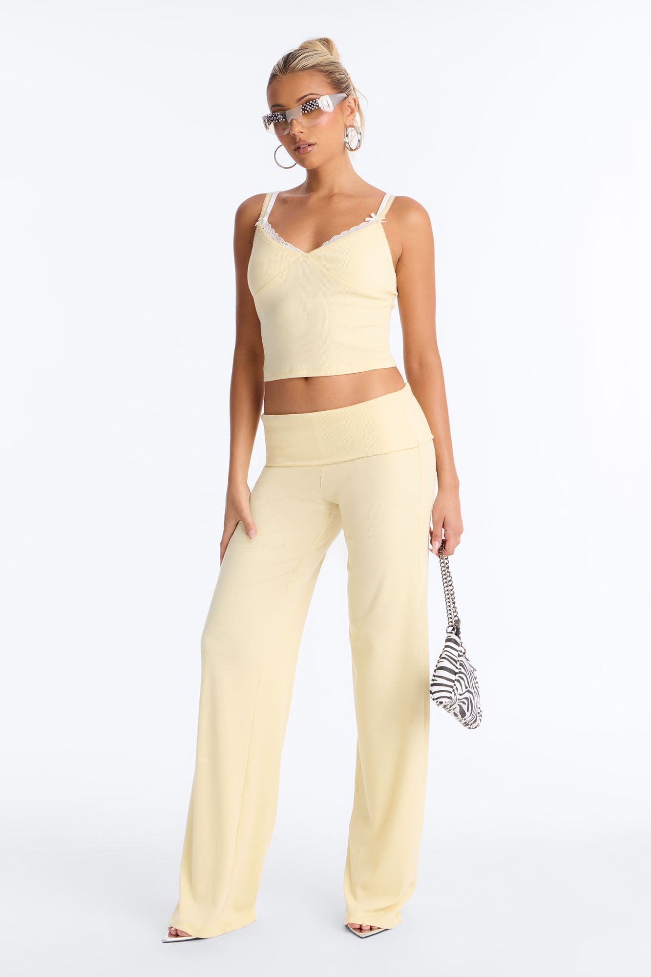 Golden Hour Foldover Waist Pant Set - Yellow Fashion Nova
