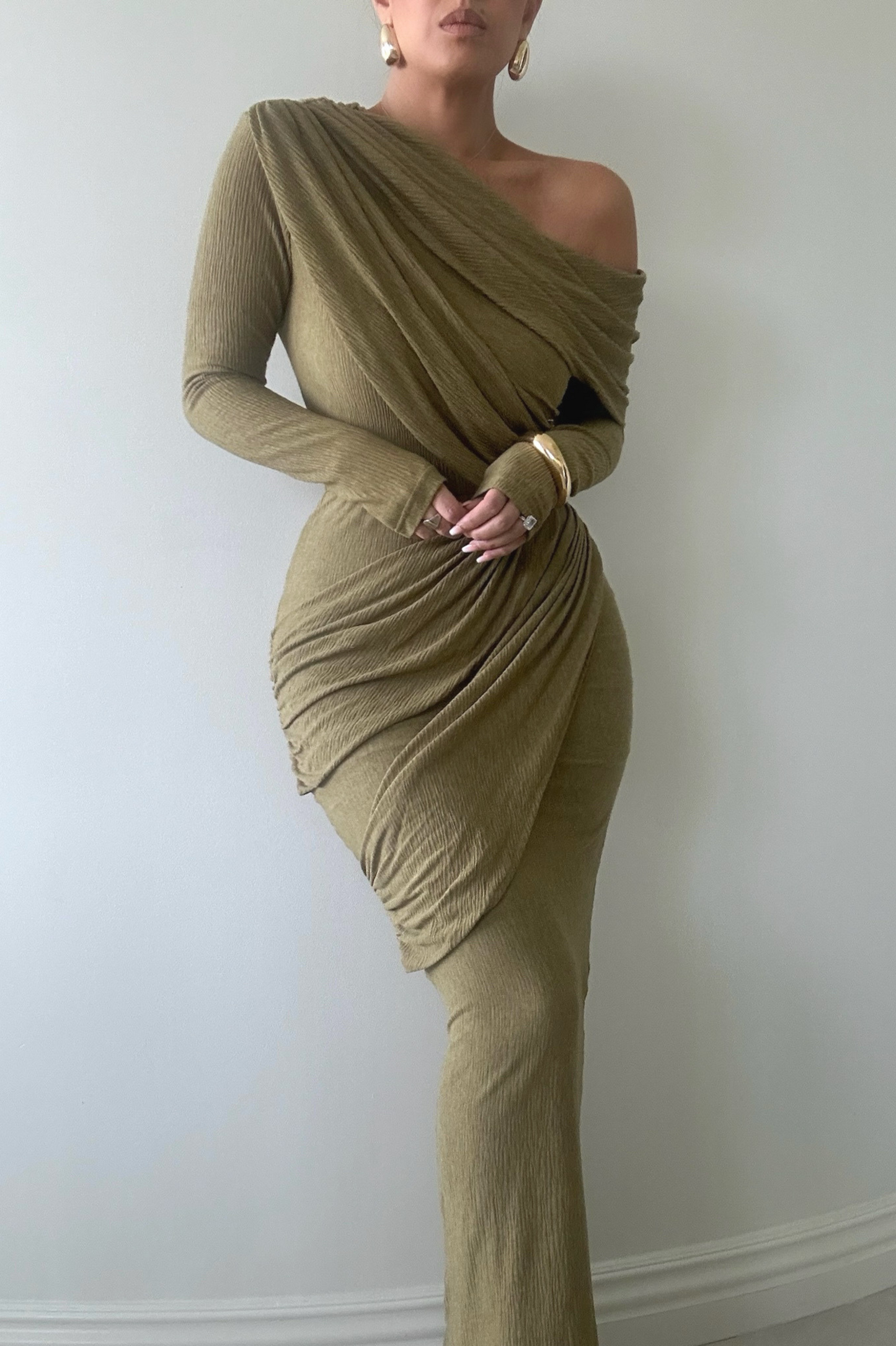 Moss Textured One Shoulder Bodysuit JLUXLABEL