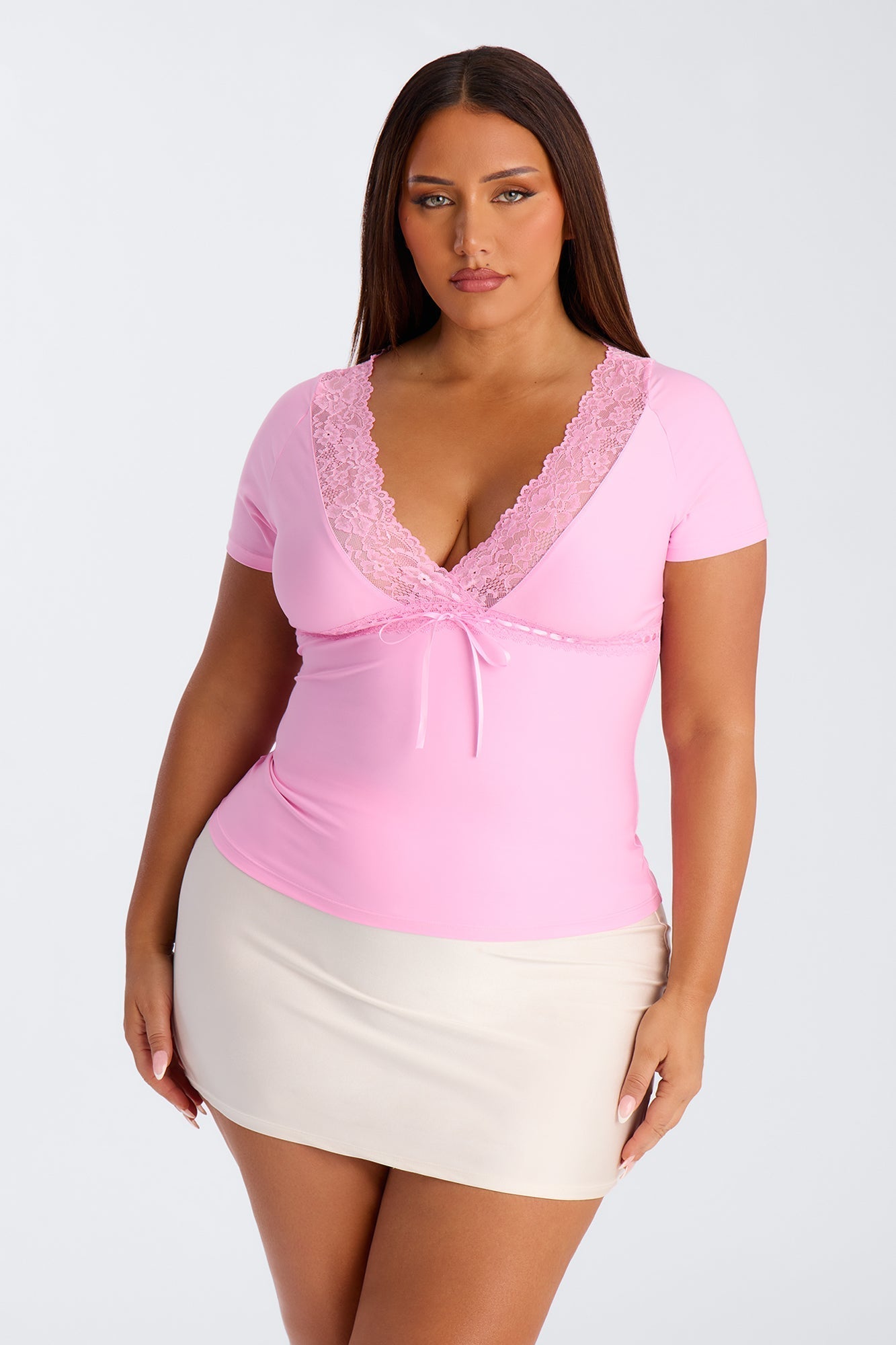 Bridget Lace Trim Short Sleeve Top - Pink