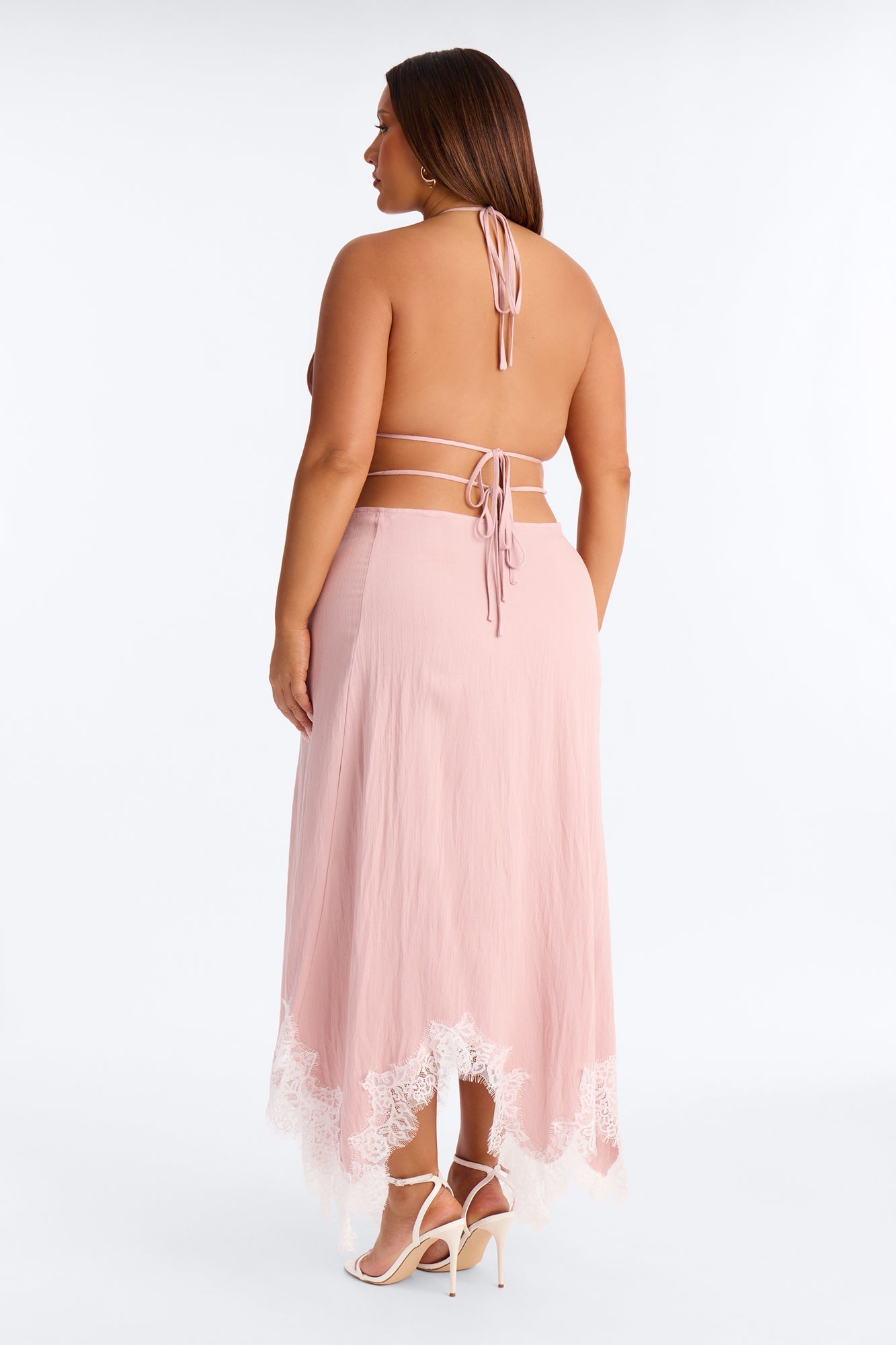 Valerie Lace Trim Linen Skirt Set - Pink