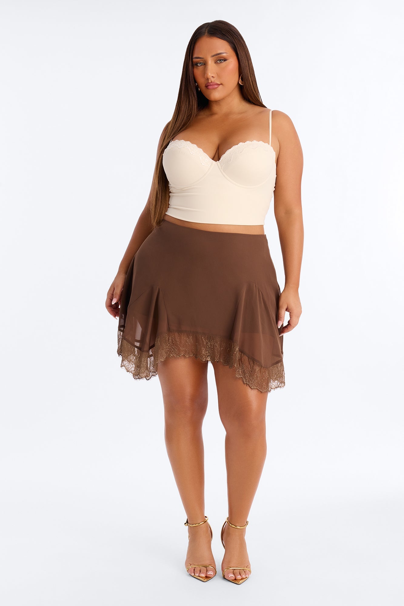 Sue Ellen Lace Trim Flowy Mini Skirt - Brown Fashion Nova