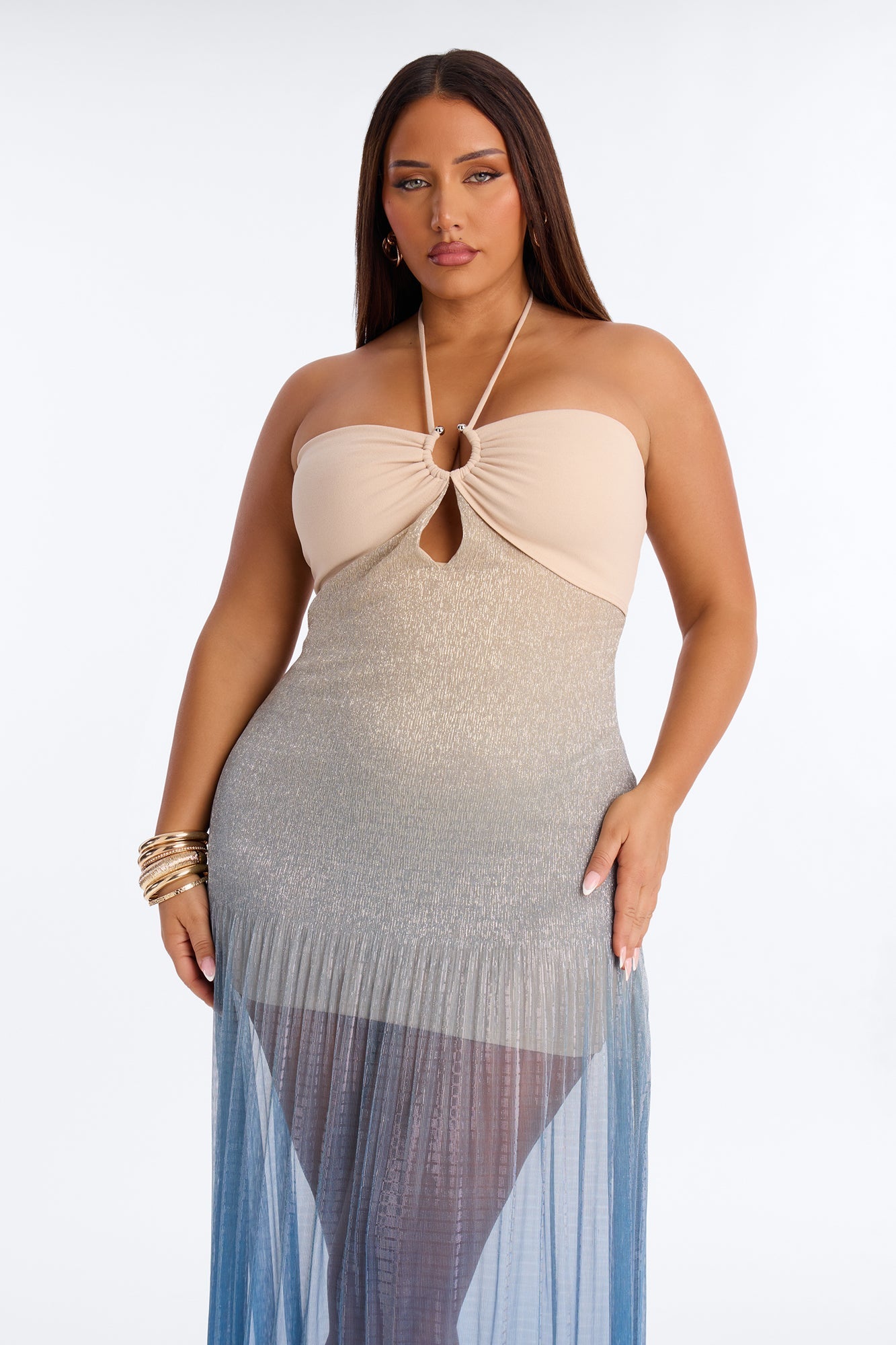 Aimee Ombre Metallic Maxi Dress - Teal/combo NEWFASHIONEDGE