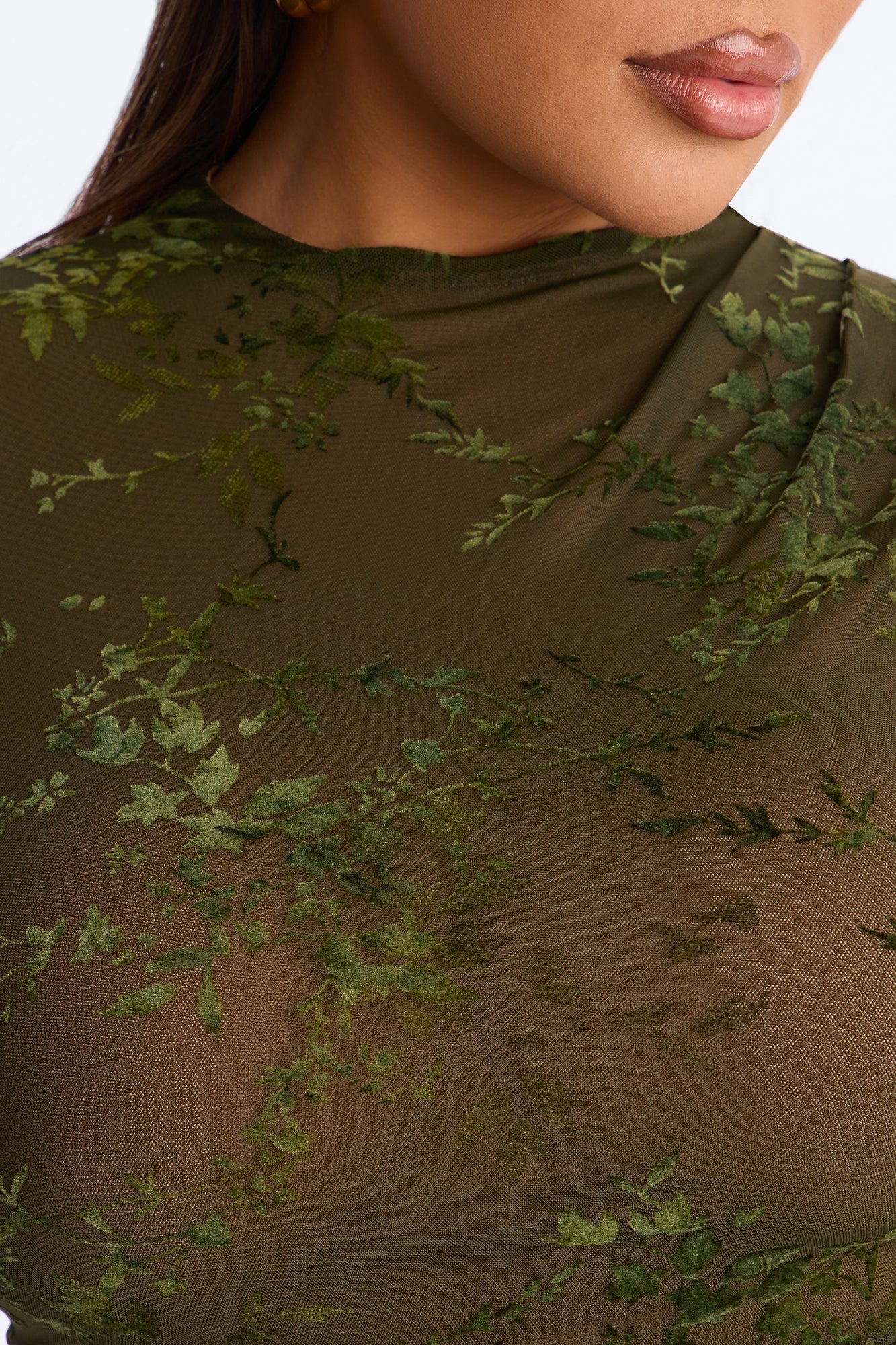 Magnolia Flocked Mesh Mini Dress - Olive NEWFASHIONEDGE