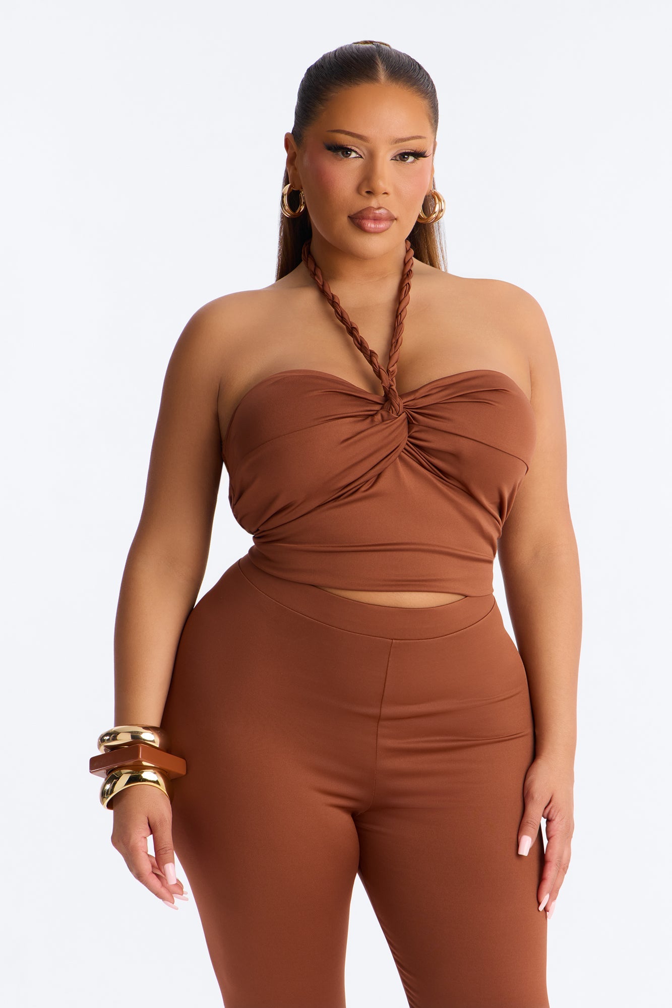 Bianca Braided Halter Capri Set - Brown
