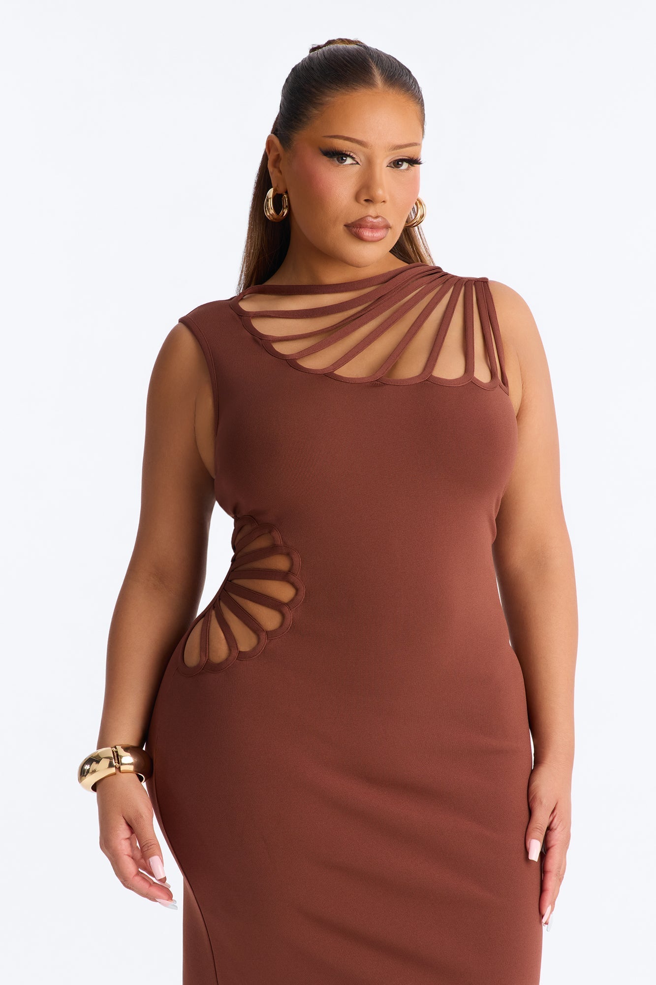 Sassy Angel Bandage Midi Dress - Brown