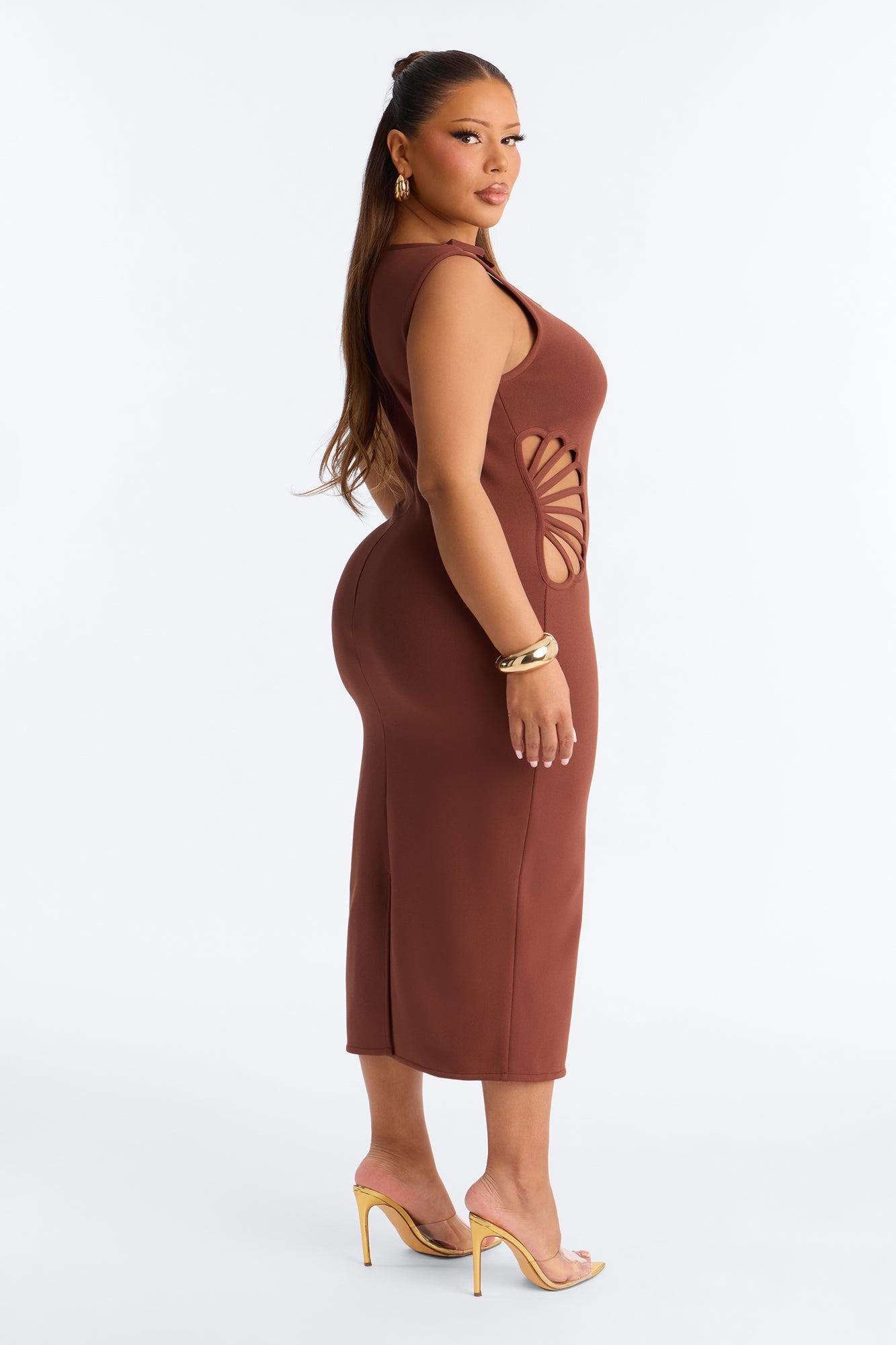Sassy Angel Bandage Midi Dress - Brown
