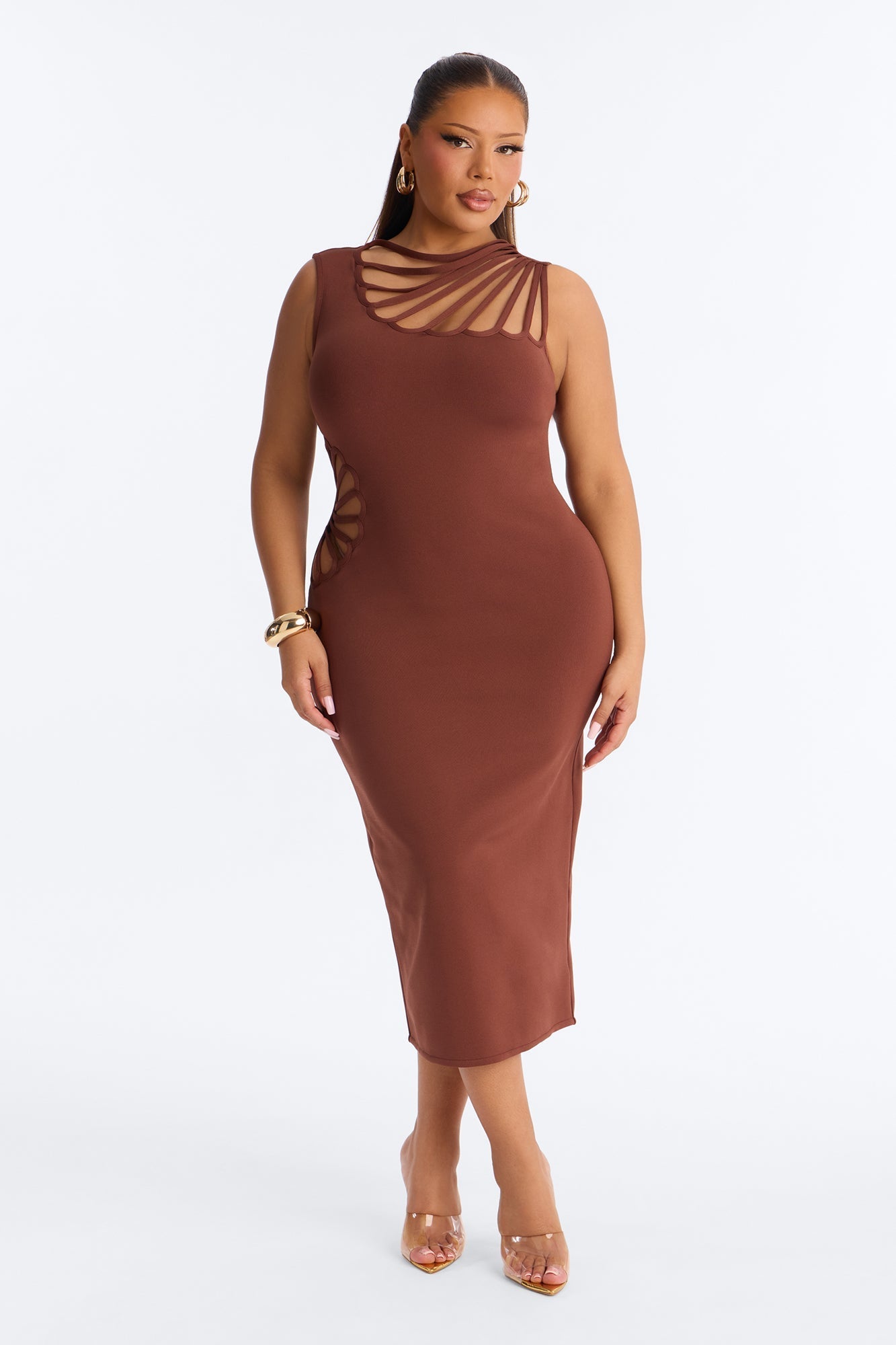 Sassy Angel Bandage Midi Dress - Brown