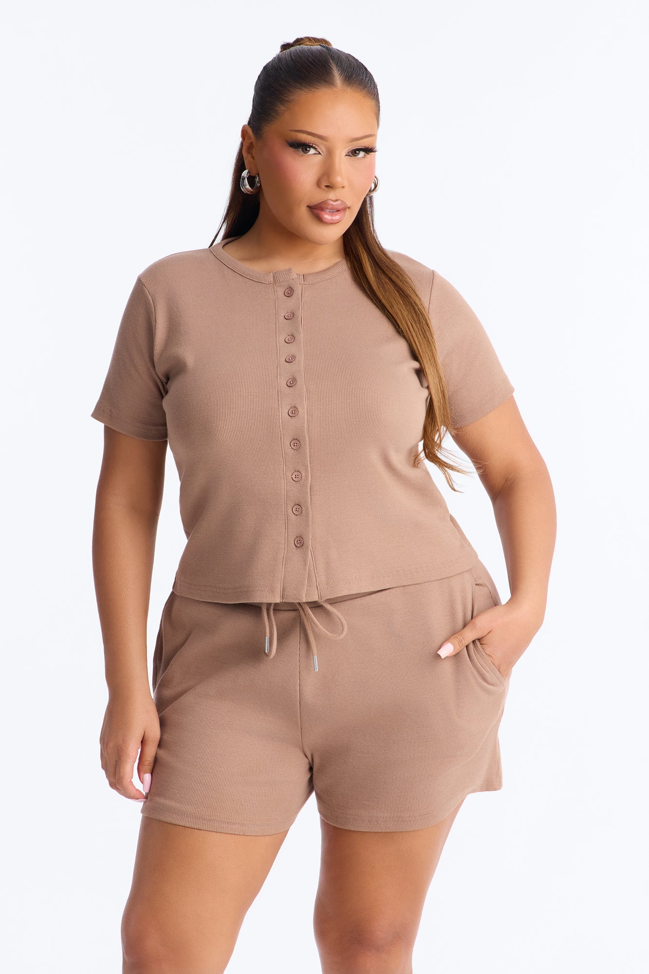 Hailey Ribbed Short Set - Mocha Fashion Nova