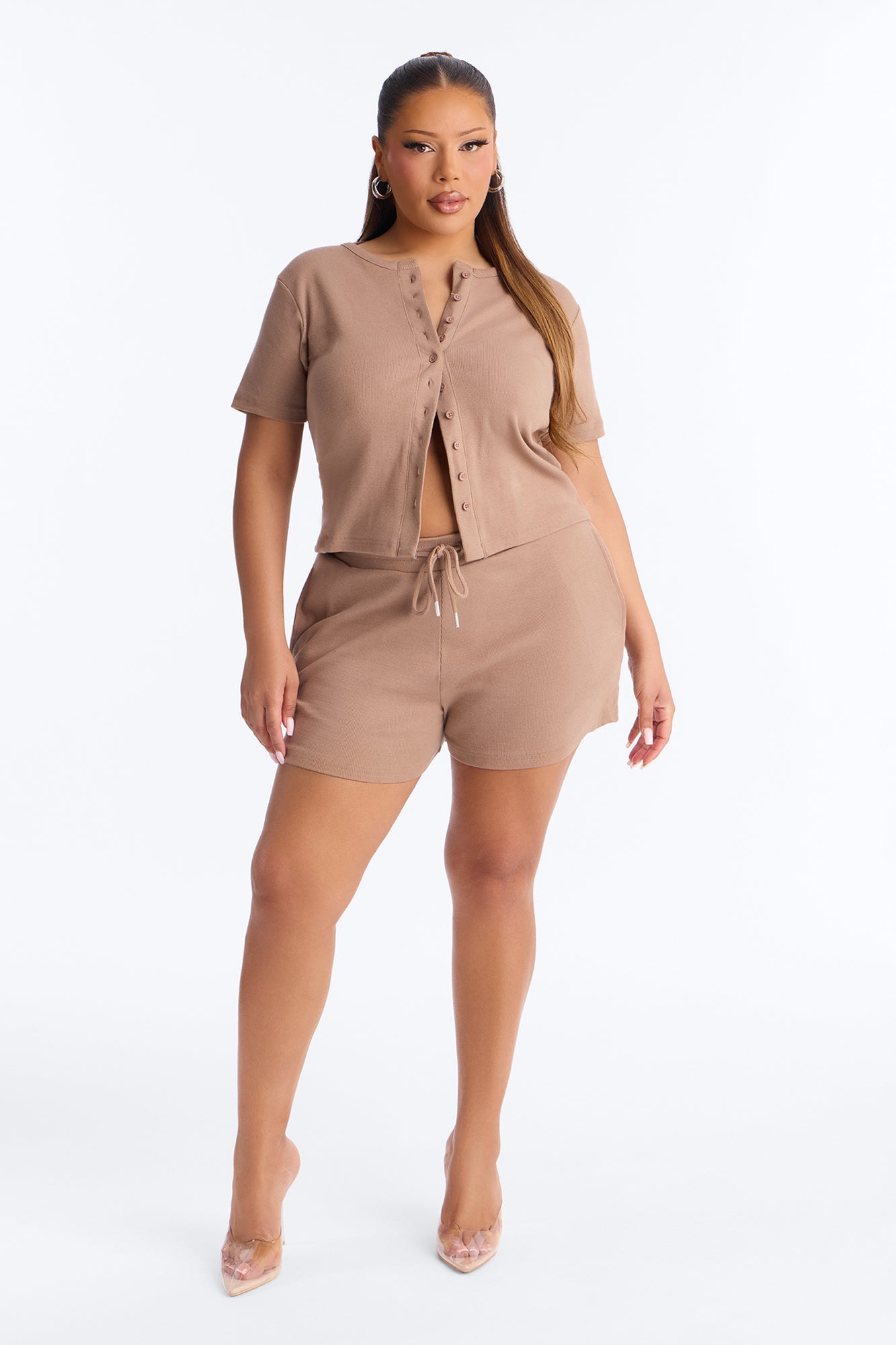 Hailey Ribbed Short Set - Mocha Fashion Nova