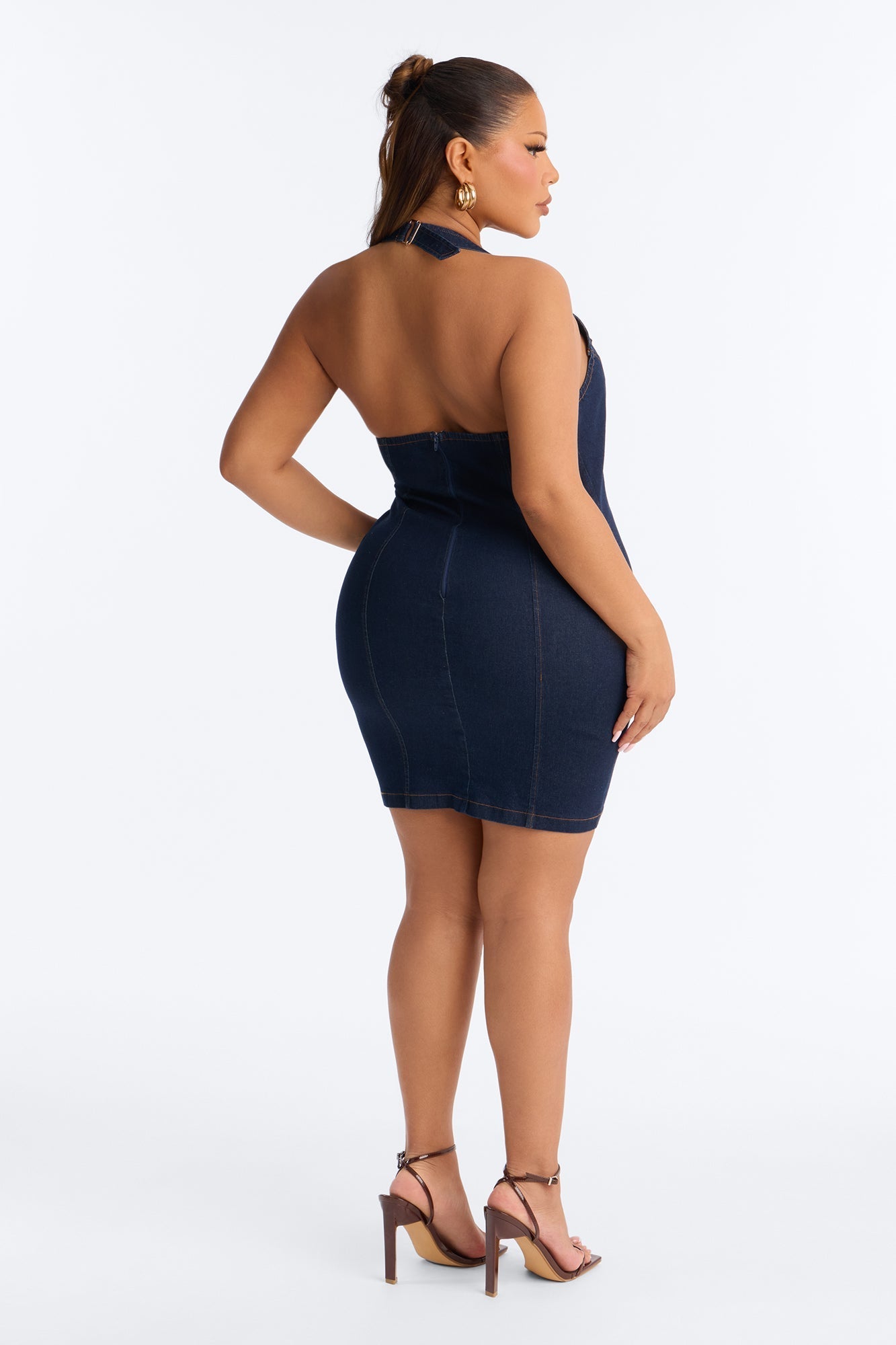 Jae Rae Halter Stretch Denim Micro Mini Dress - Dark Wash NEWFASHIONEDGE