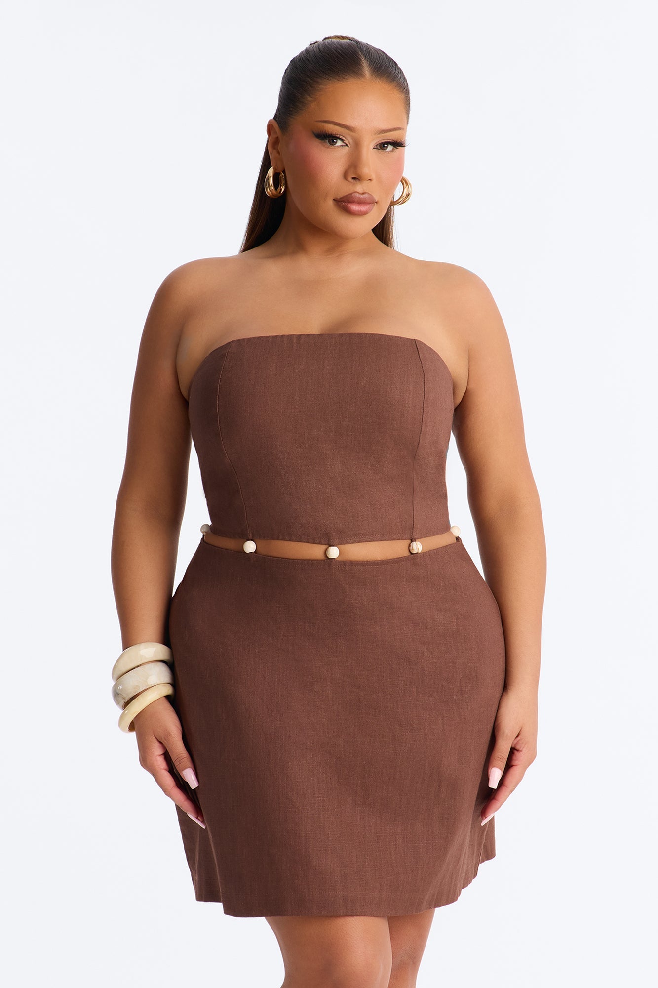 Coastal Queen Strapless Mini Dress - Brown Fashion Nova