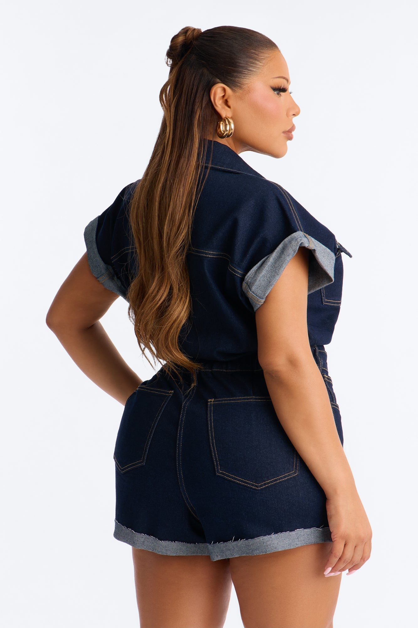 Know You Better Denim Romper - Dark Denim Fashion Nova