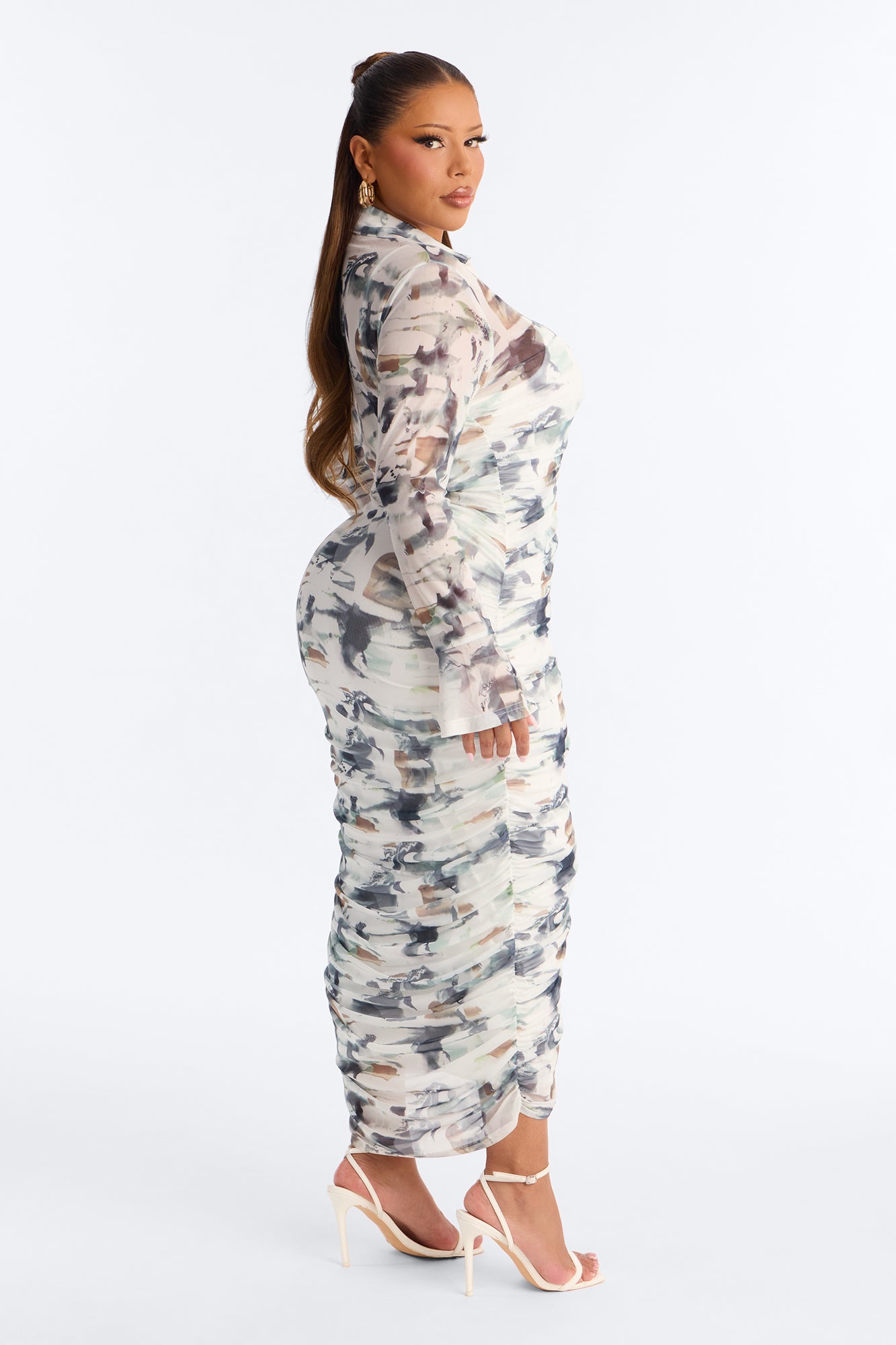 Hensley Tie Dye Mesh Midi Dress - Green/combo NEWFASHIONEDGE