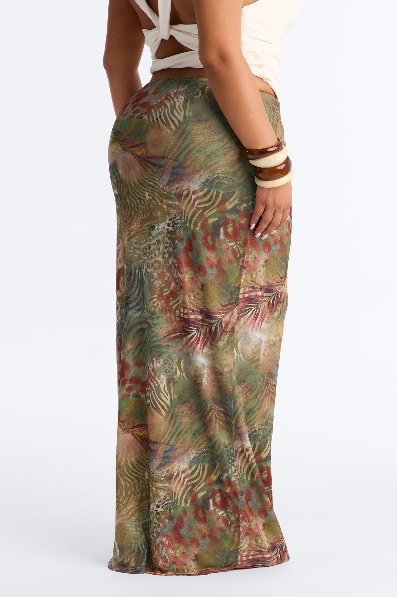 Tropical Bloom Mesh Maxi Skirt - Green/combo NEWFASHIONEDGE