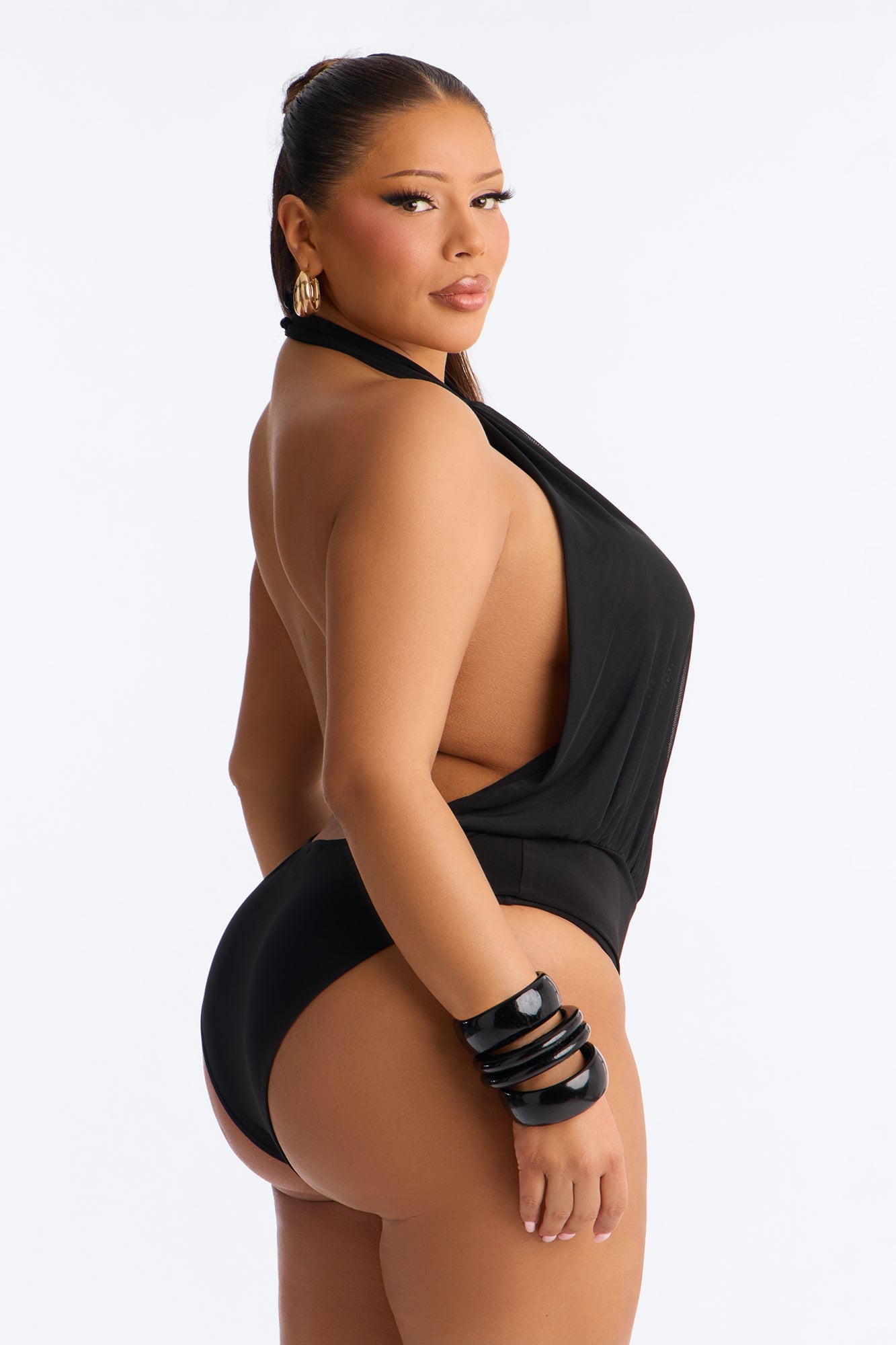 Uncovered Desire Sheer Mesh Backless Halter Bodysuit - Black Fashion Nova