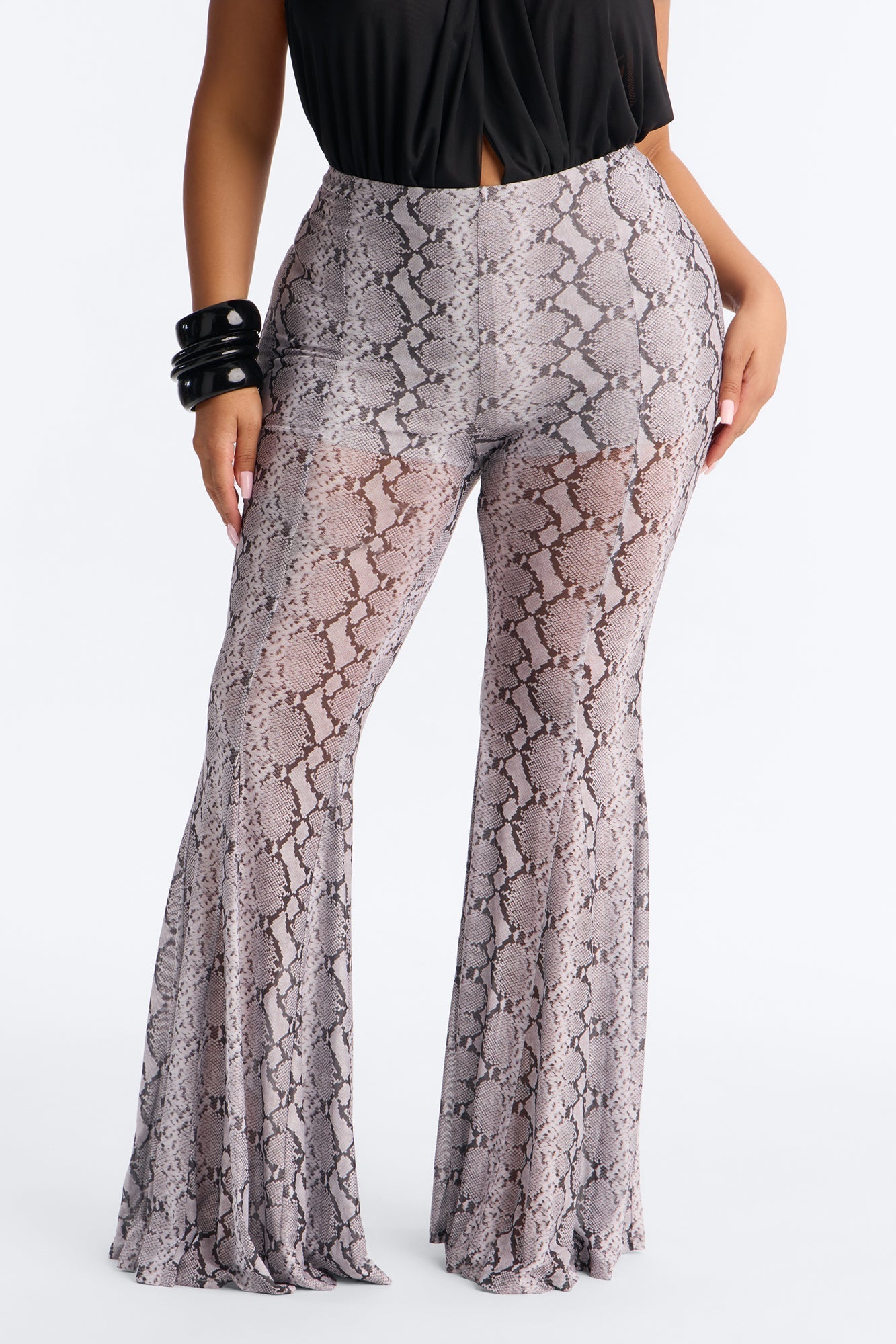 Talk Nice to Me Flared Mesh Pant - Grey/combo