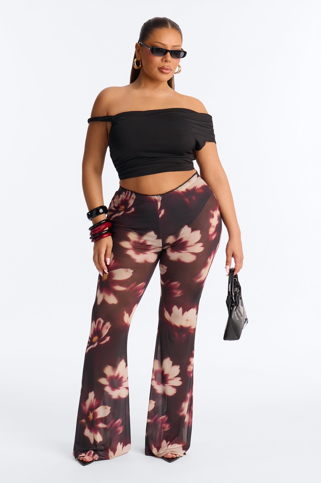 Talk To You Later Mesh Flare Pant - Black/combo NEWFASHIONEDGE