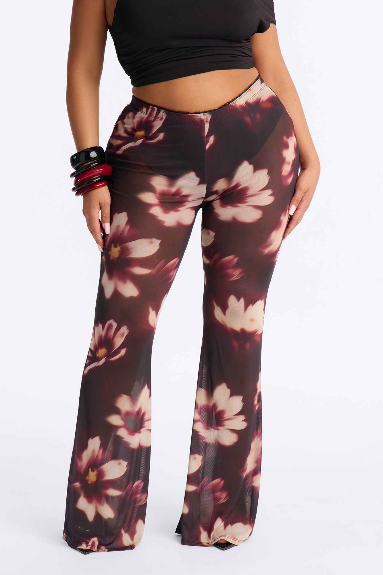 Talk To You Later Mesh Flare Pant - Black/combo
