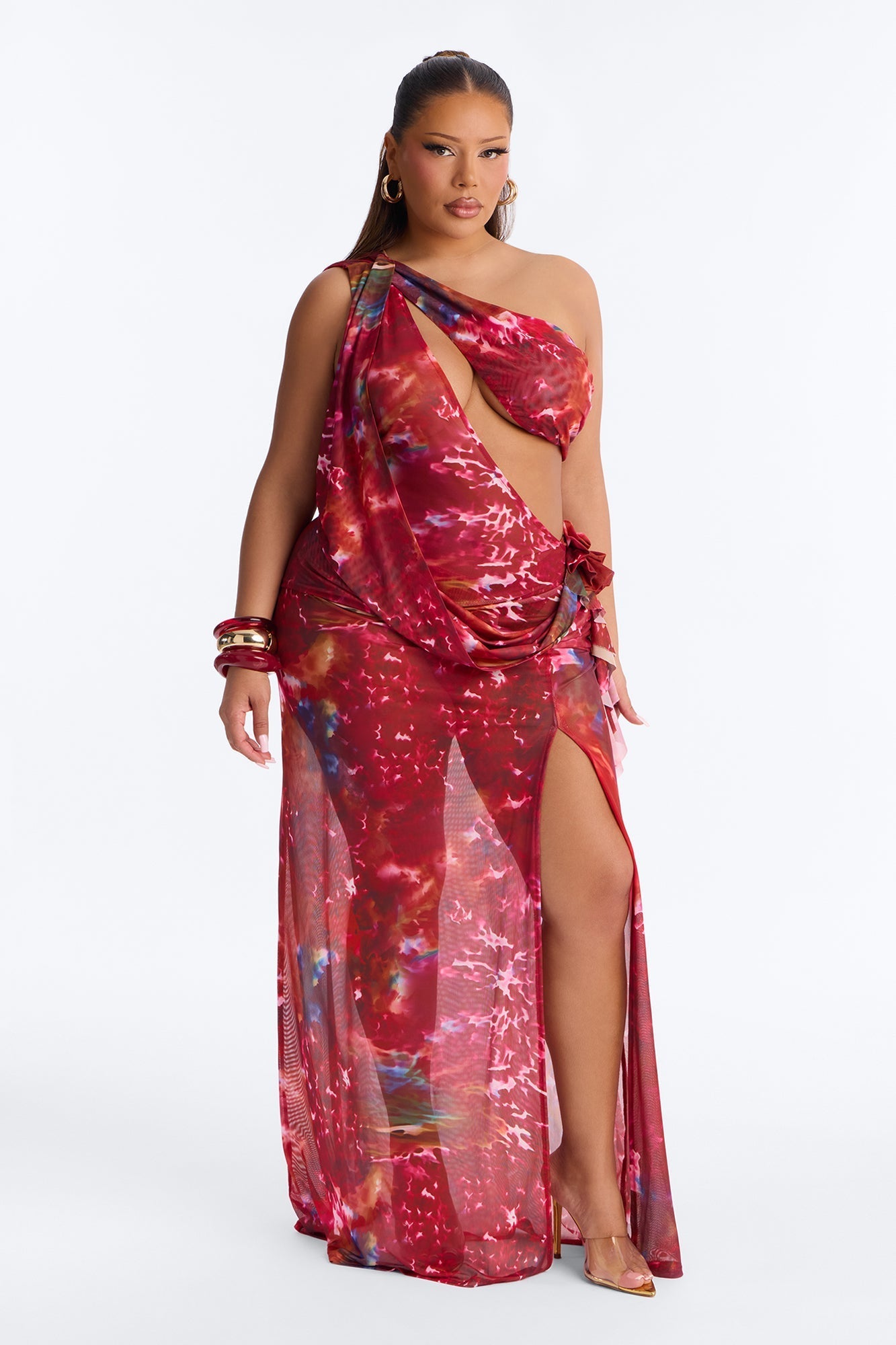 Come Find Me Mesh Maxi Dress - Red/combo