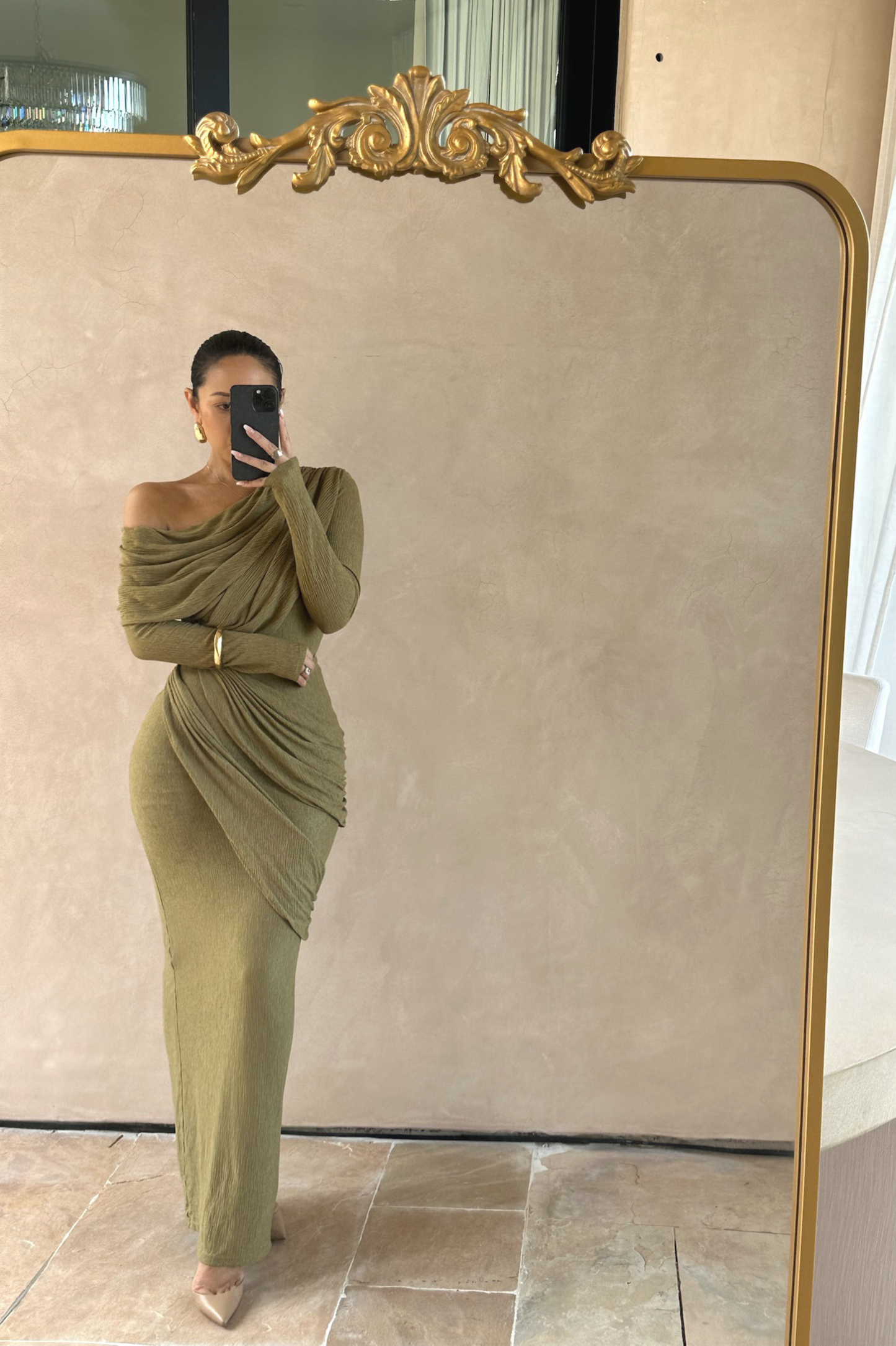 Moss Textured One Shoulder Bodysuit JLUXLABEL