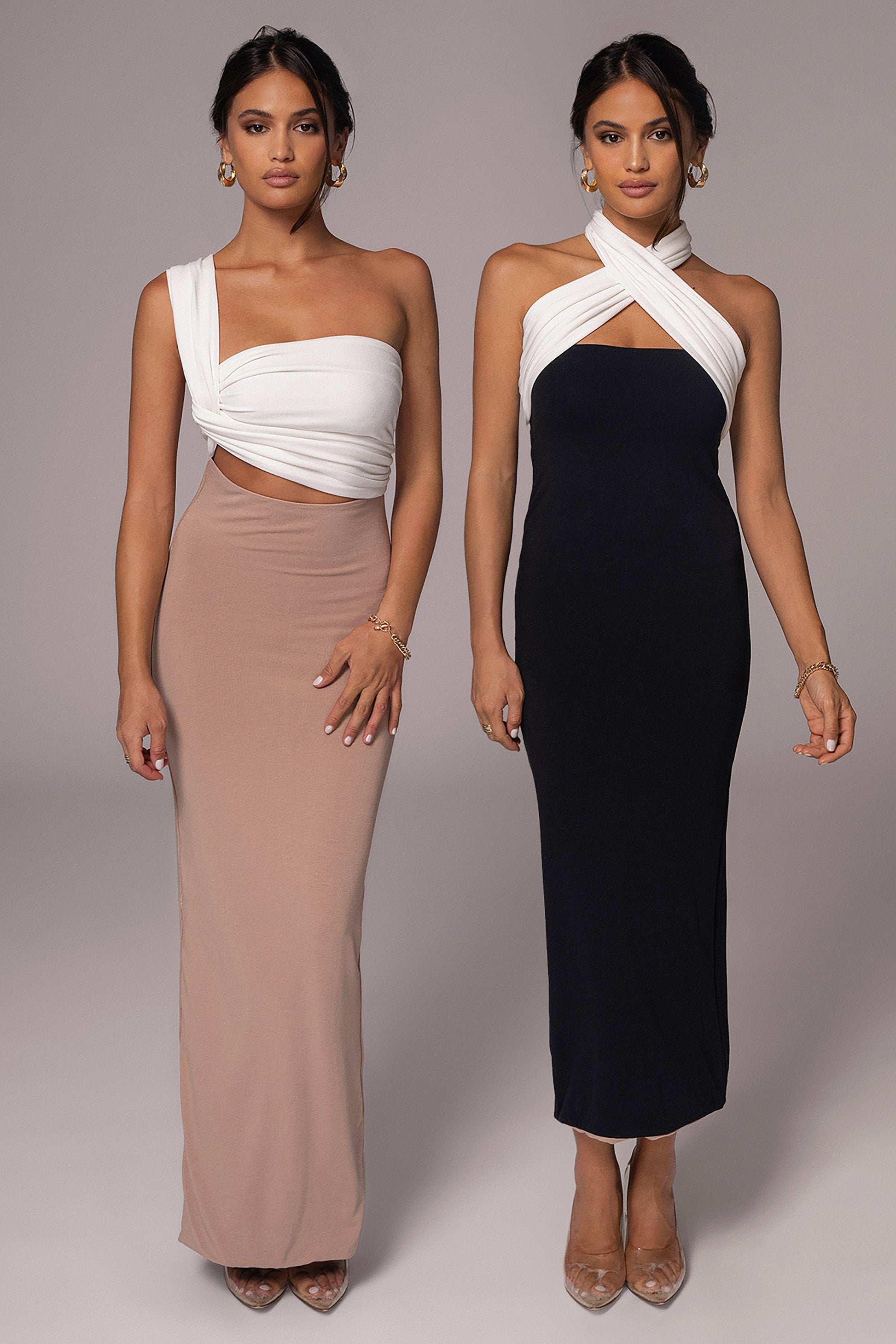 Black/Beige Dominic Reversible Maxi Dress JLUXLABEL